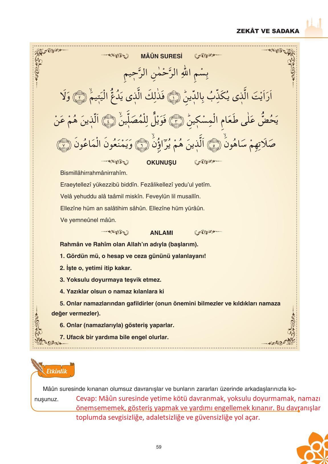 8. Sınıf Sdr İpekyolu Yayıncılık Din Kültürü Ve Ahlak Bilgisi Ders Kitabı Sayfa 60 Cevapları