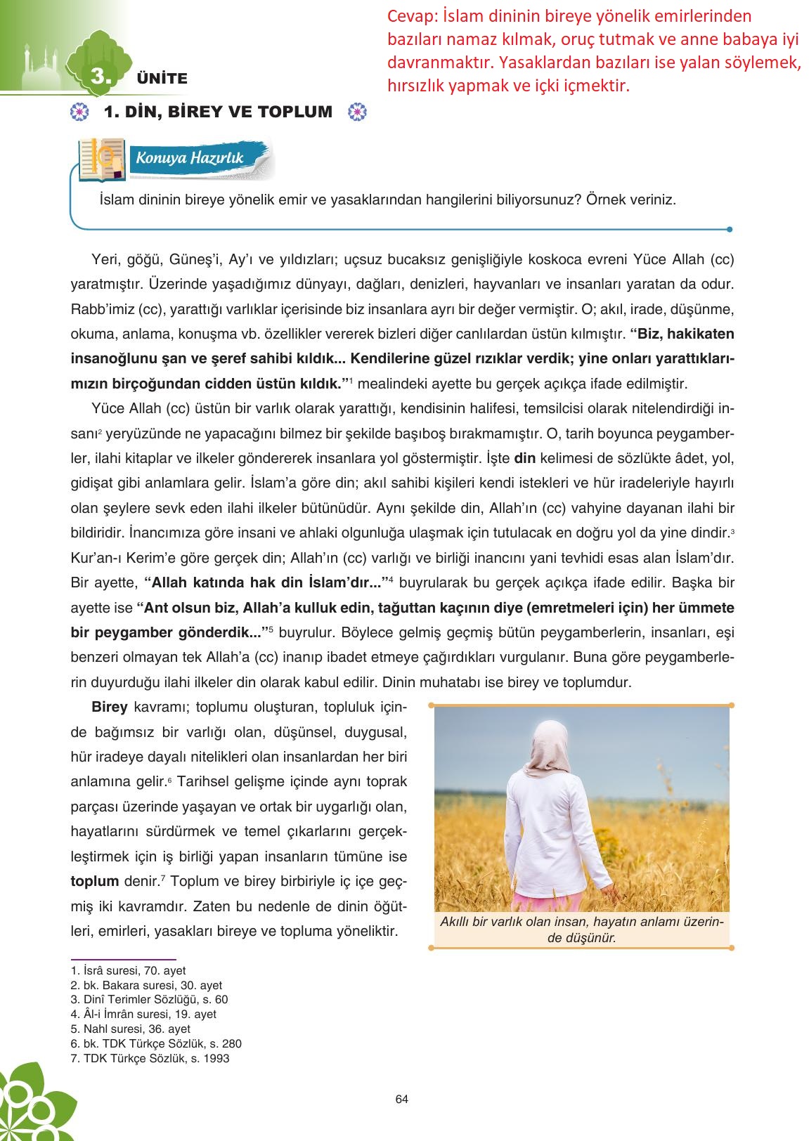 8. Sınıf Sdr İpekyolu Yayıncılık Din Kültürü Ve Ahlak Bilgisi Ders Kitabı Sayfa 65 Cevapları