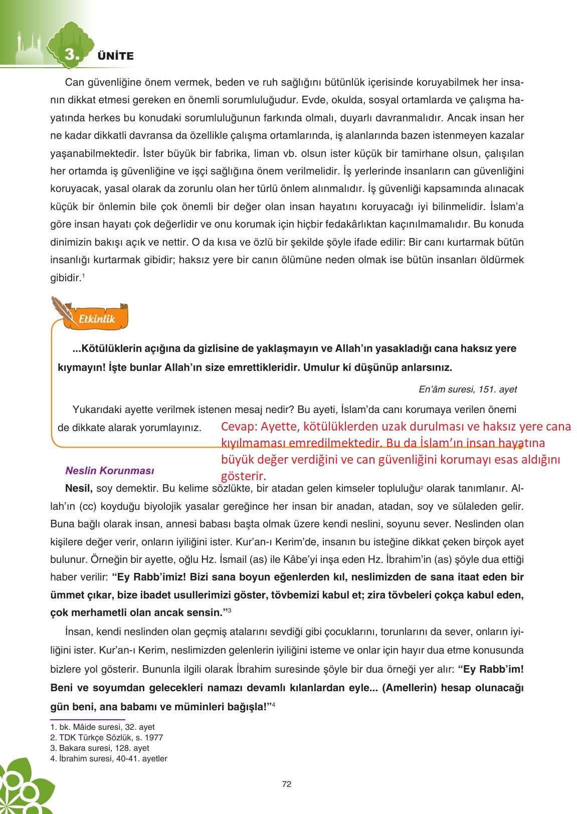 8. Sınıf Sdr İpekyolu Yayıncılık Din Kültürü Ve Ahlak Bilgisi Ders Kitabı Sayfa 73 Cevapları
