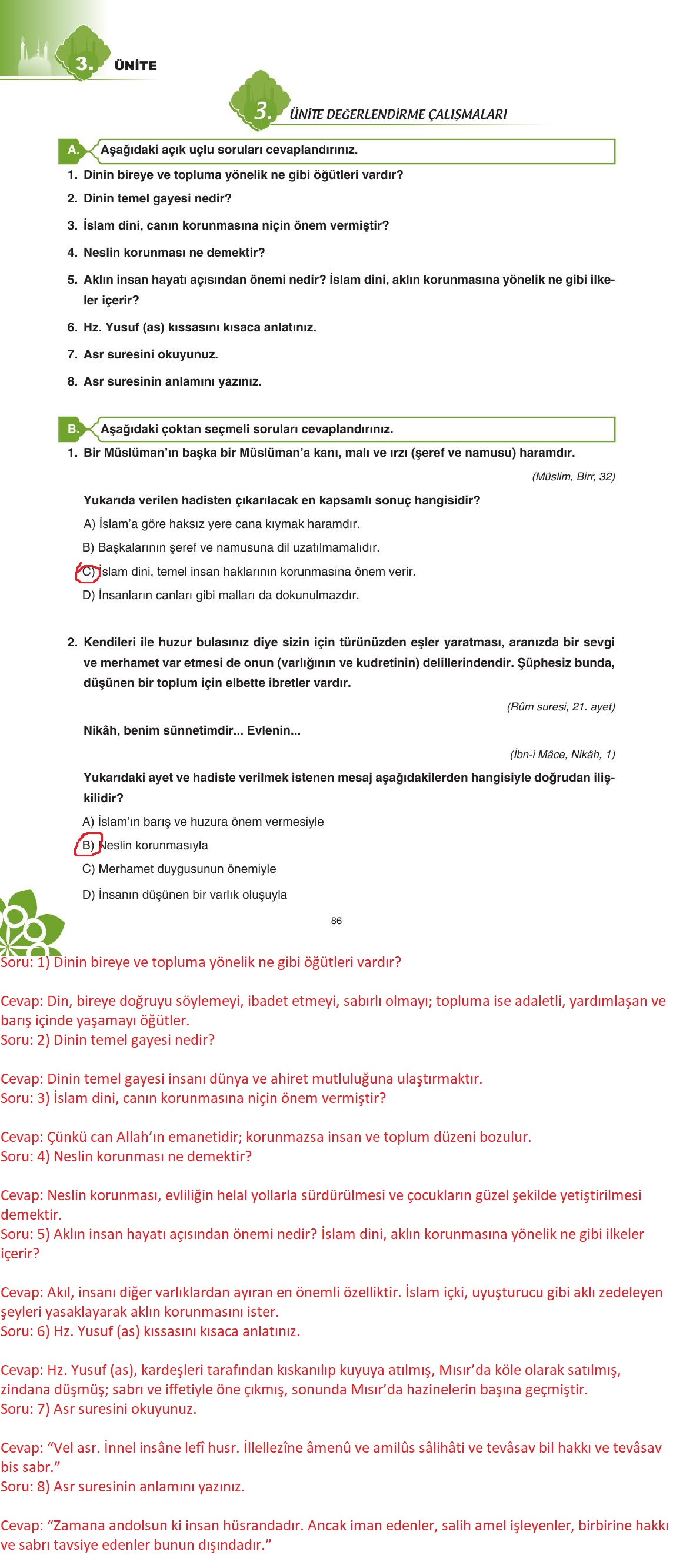 8. Sınıf Sdr İpekyolu Yayıncılık Din Kültürü Ve Ahlak Bilgisi Ders Kitabı Sayfa 87 Cevapları