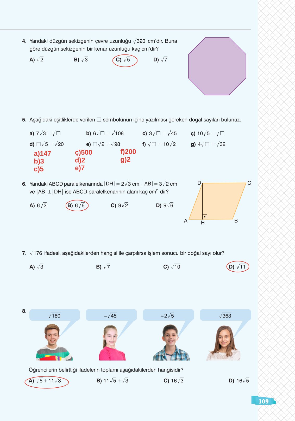 8. Sınıf Sonuç Yayınları Matematik Ders Kitabı Sayfa 109 Cevapları