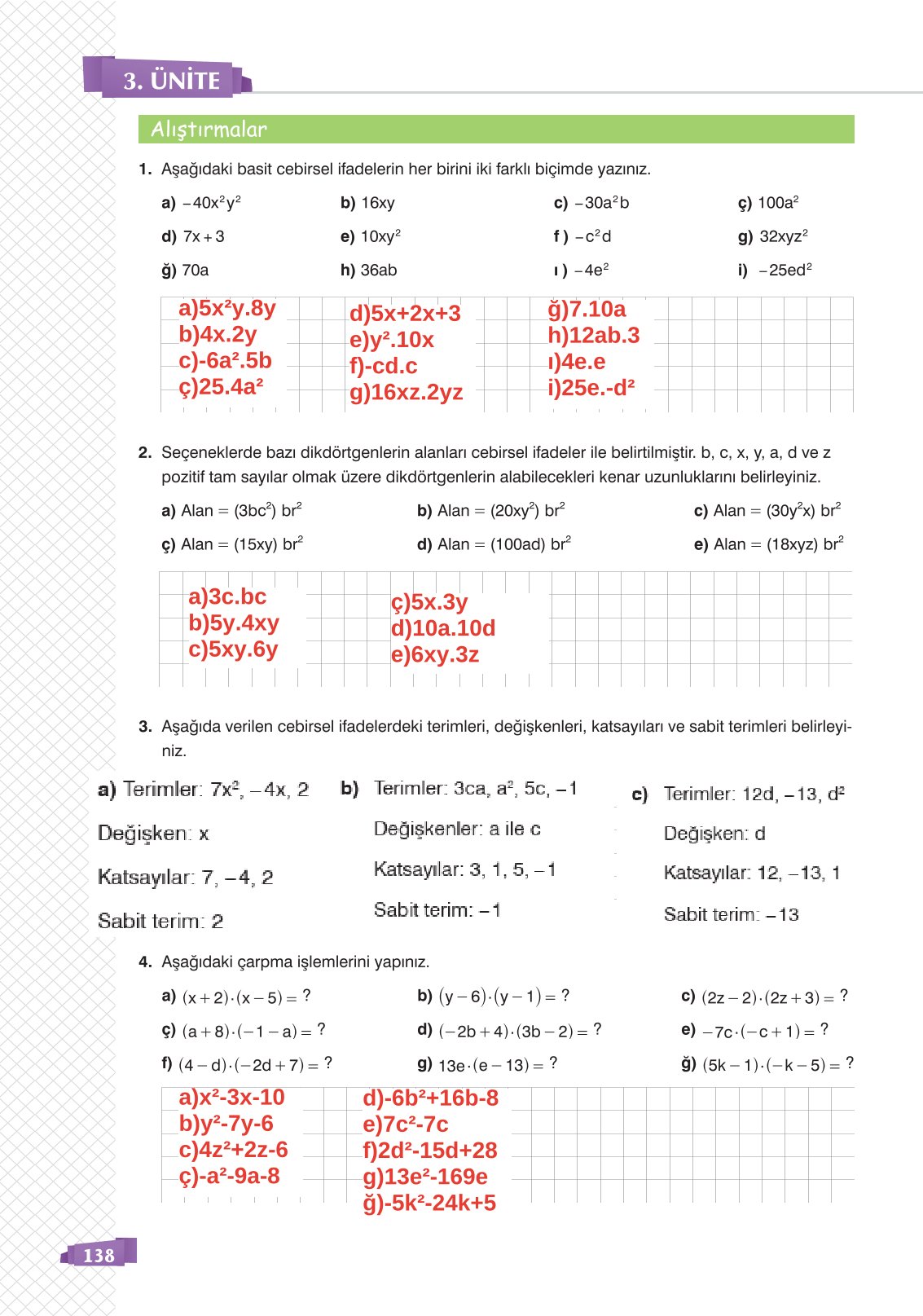 8. Sınıf Sonuç Yayınları Matematik Ders Kitabı Sayfa 138 Cevapları