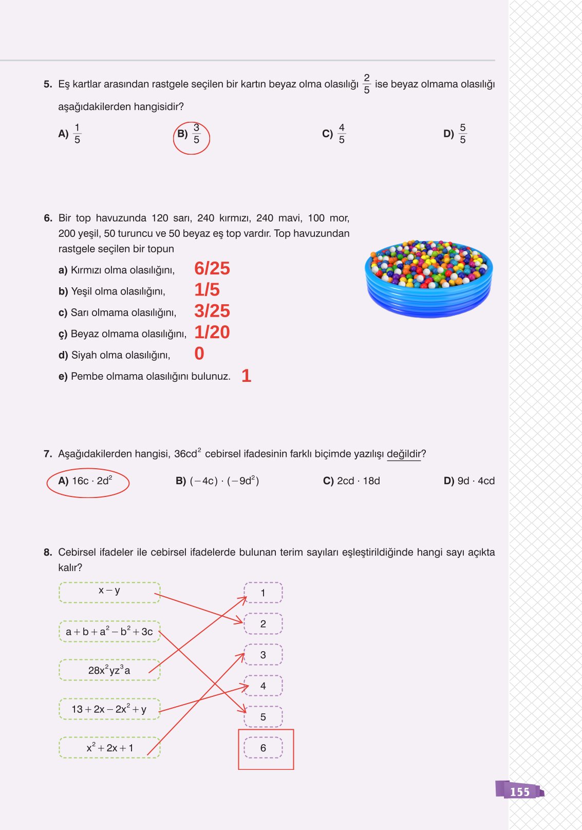 8. Sınıf Sonuç Yayınları Matematik Ders Kitabı Sayfa 155 Cevapları