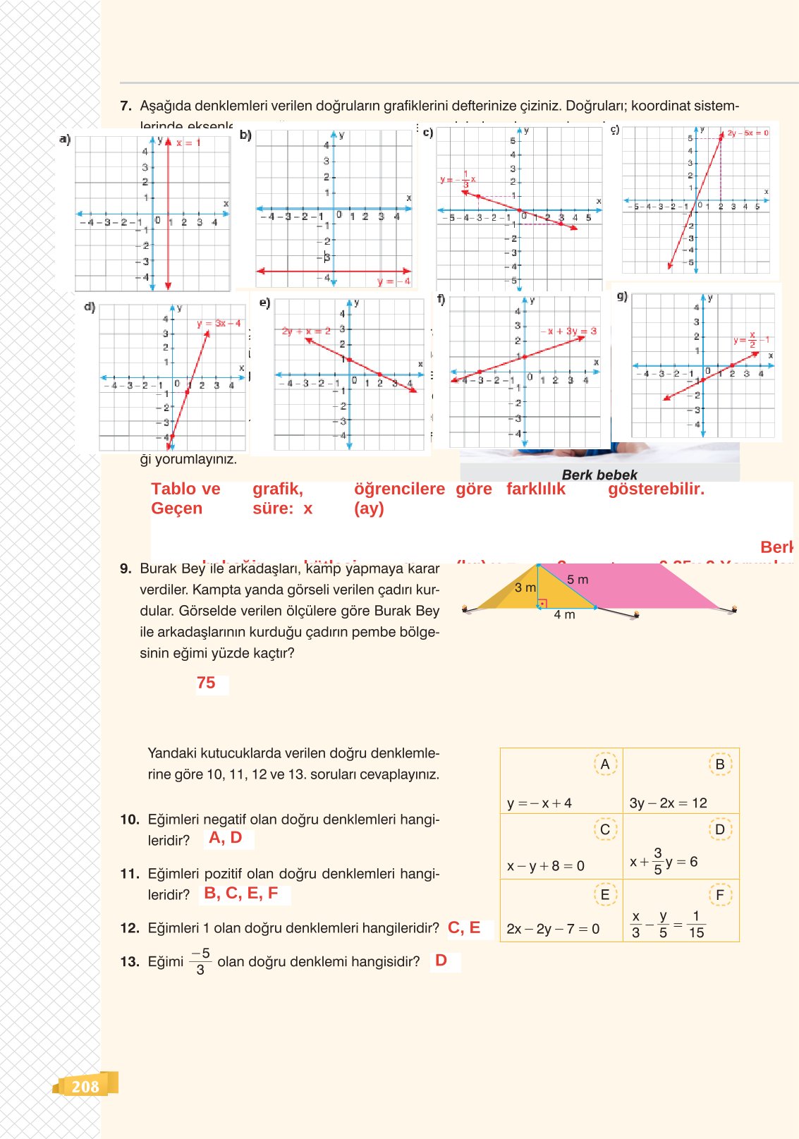 8. Sınıf Sonuç Yayınları Matematik Ders Kitabı Sayfa 208 Cevapları