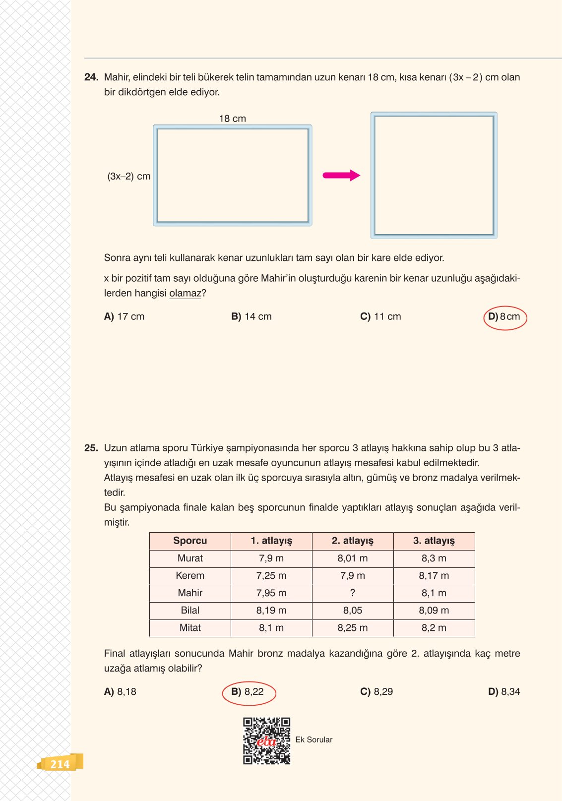 8. Sınıf Sonuç Yayınları Matematik Ders Kitabı Sayfa 214 Cevapları