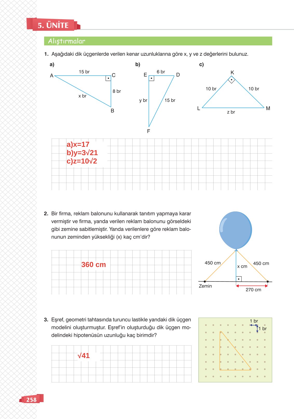 8. Sınıf Sonuç Yayınları Matematik Ders Kitabı Sayfa 258 Cevapları