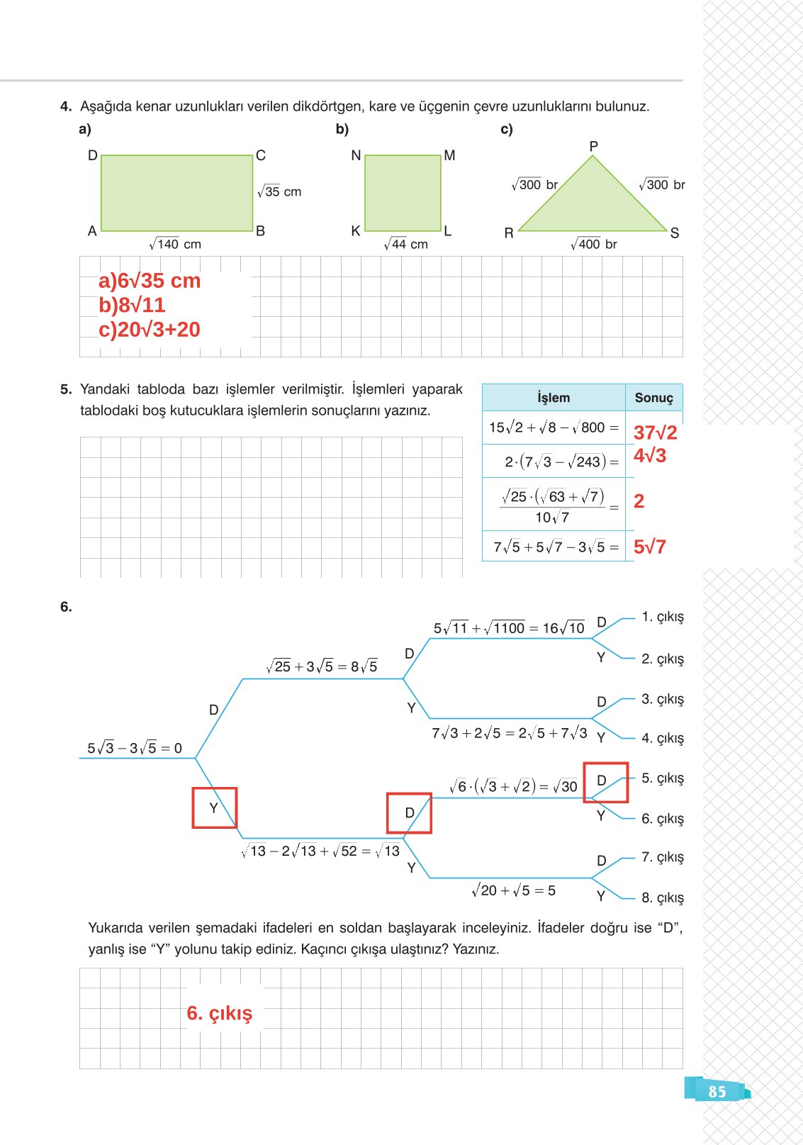 8. Sınıf Sonuç Yayınları Matematik Ders Kitabı Sayfa 85 Cevapları 8. Sınıf Sonuç Yayınları Matematik Ders Kitabı Sayfa 85 Cevapları