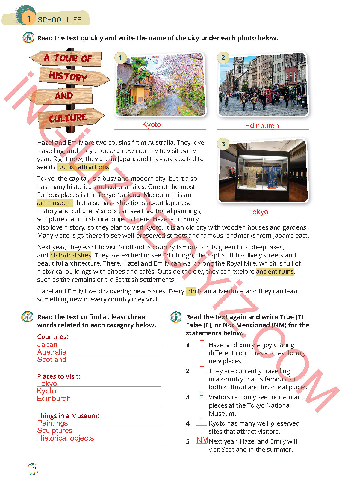 9. Sınıf İngilizce Meb Yayınları Çalışma Kitabı Sayfa 12 Cevapları