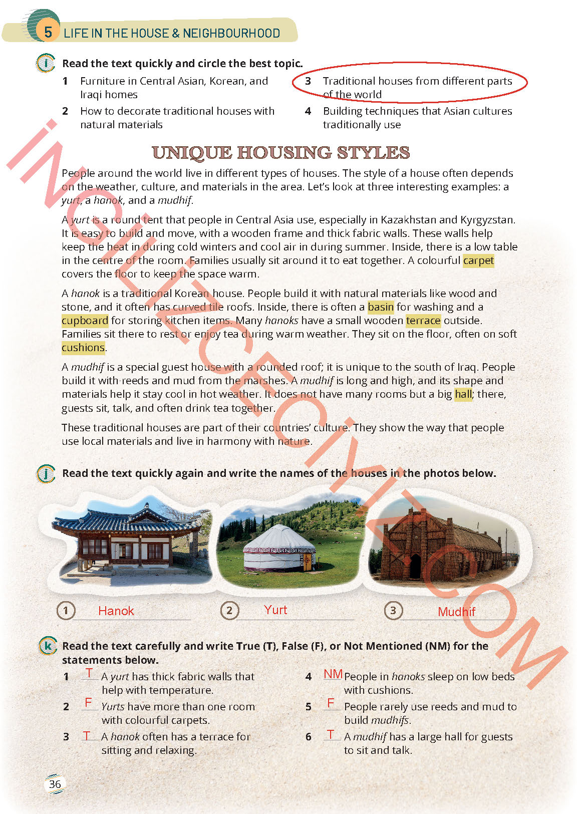 9. Sınıf İngilizce Meb Yayınları Çalışma Kitabı Sayfa 36 Cevapları