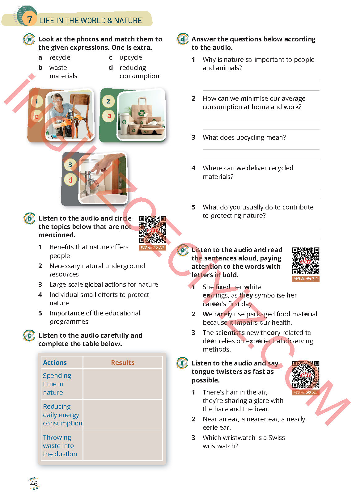 9. Sınıf İngilizce Meb Yayınları Çalışma Kitabı Sayfa 46 Cevapları