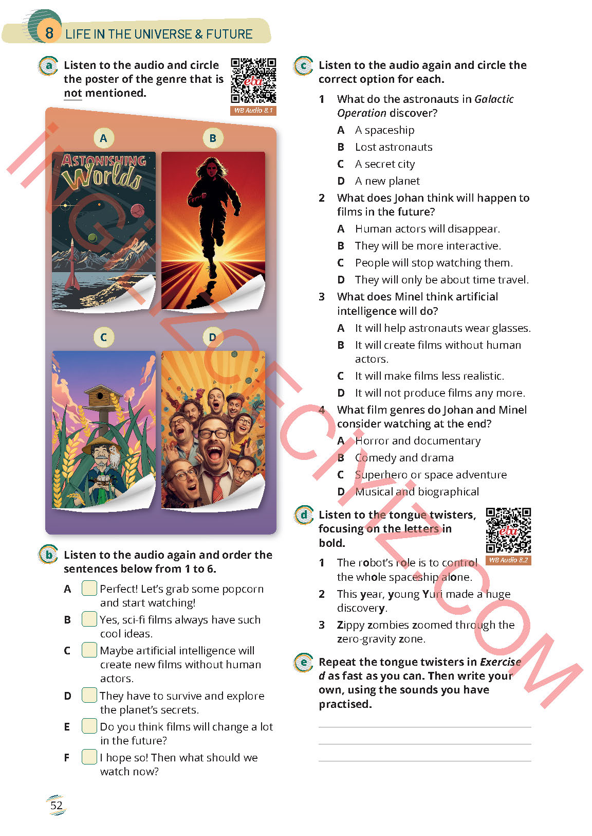 9. Sınıf İngilizce Meb Yayınları Çalışma Kitabı Sayfa 52 Cevapları