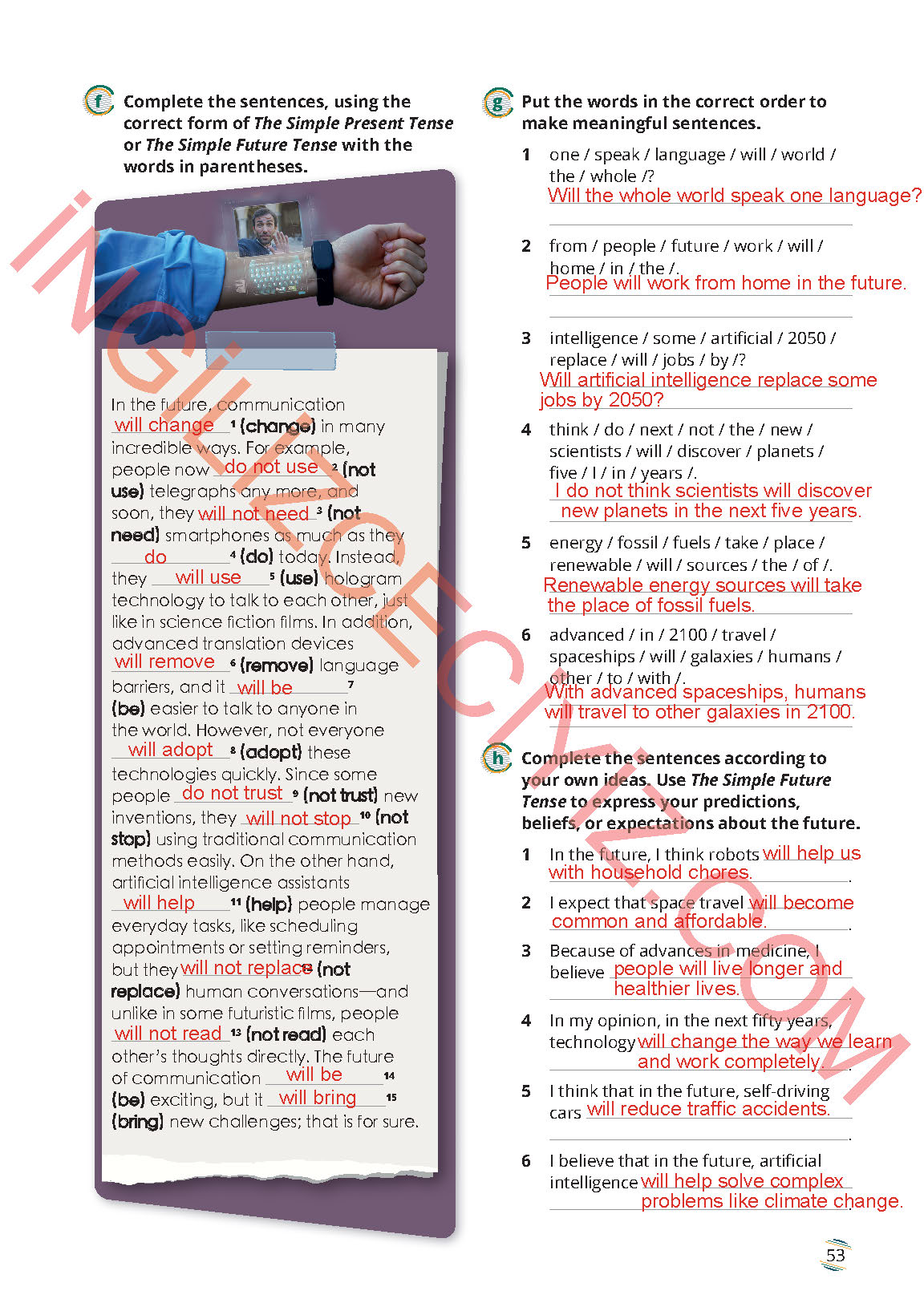 9. Sınıf İngilizce Meb Yayınları Çalışma Kitabı Sayfa 53 Cevapları