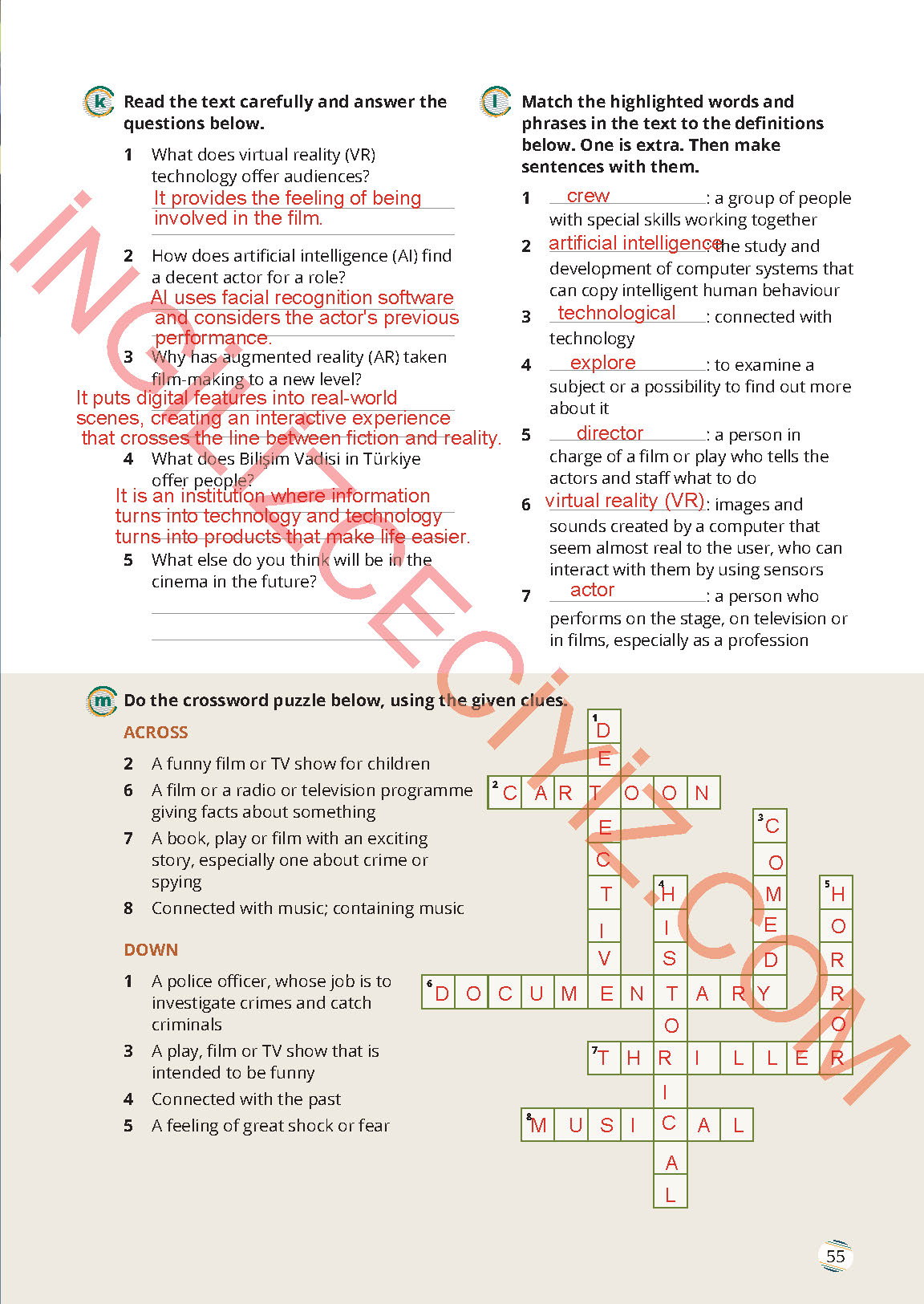 9. Sınıf İngilizce Meb Yayınları Çalışma Kitabı Sayfa 55 Cevapları