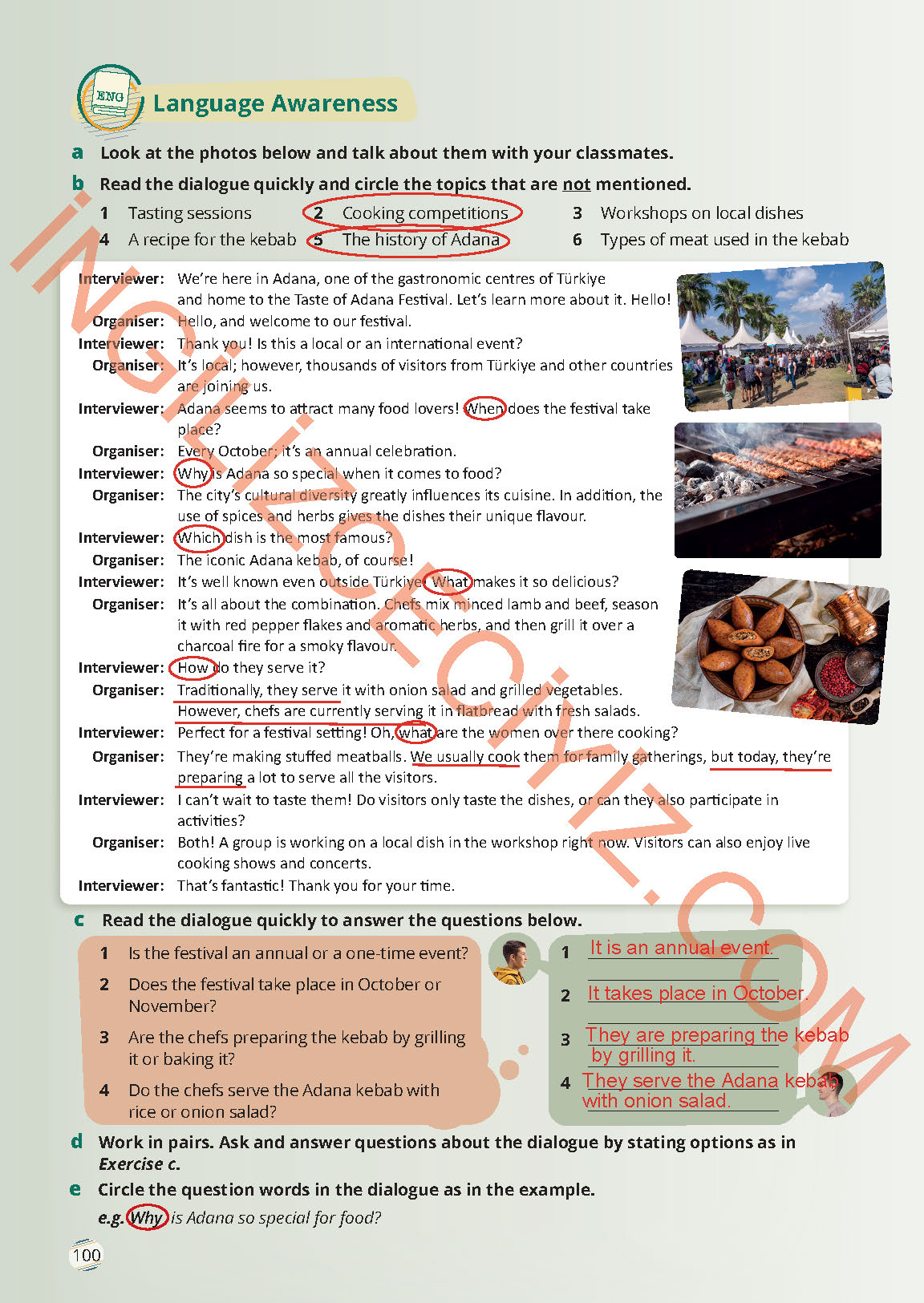 9. Sınıf İngilizce Meb Yayınları Ders Kitabı Sayfa 100 Cevapları