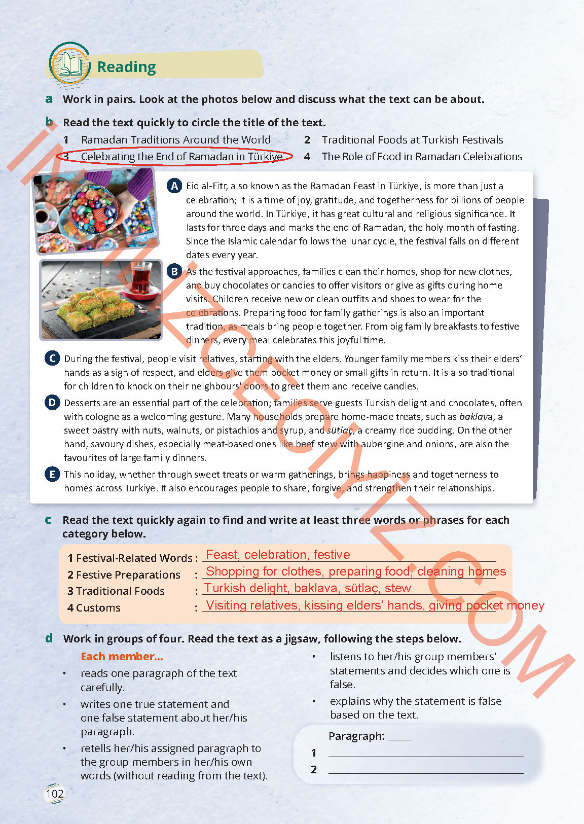 9. Sınıf İngilizce Meb Yayınları Ders Kitabı Sayfa 102 Cevapları