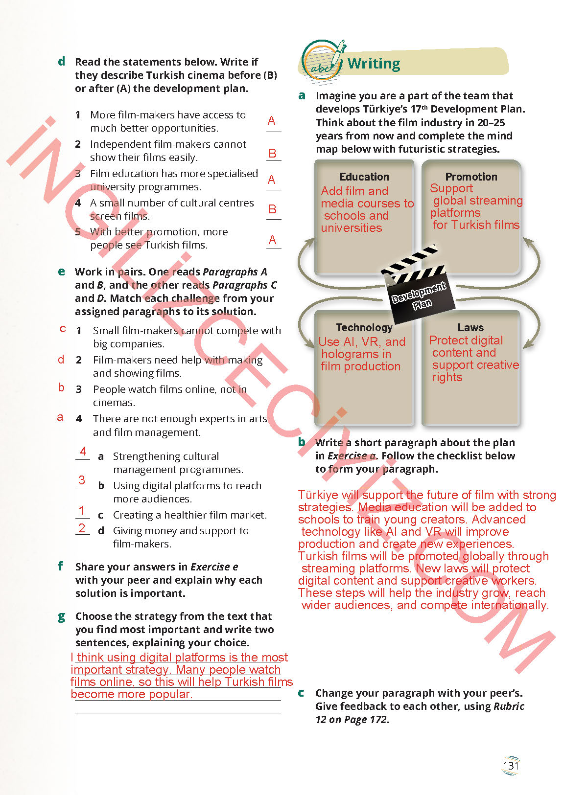 9. Sınıf İngilizce Meb Yayınları Ders Kitabı Sayfa 131 Cevapları