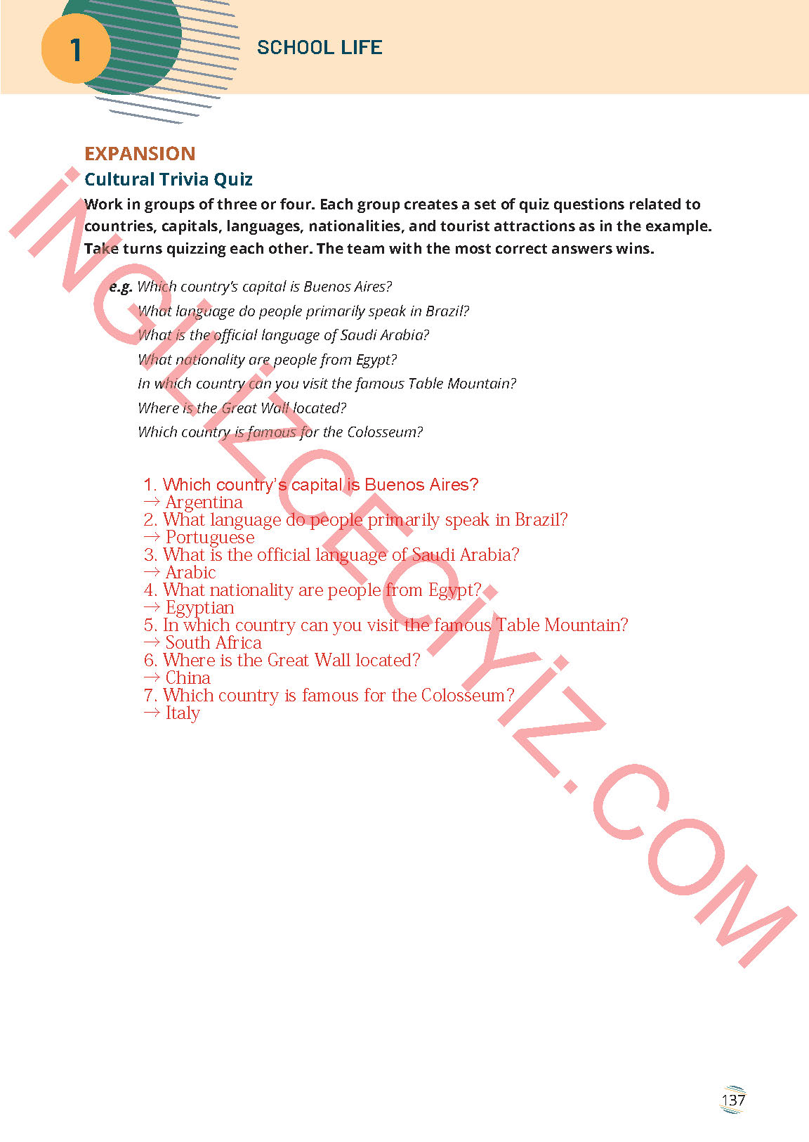 9. Sınıf İngilizce Meb Yayınları Ders Kitabı Sayfa 137 Cevapları