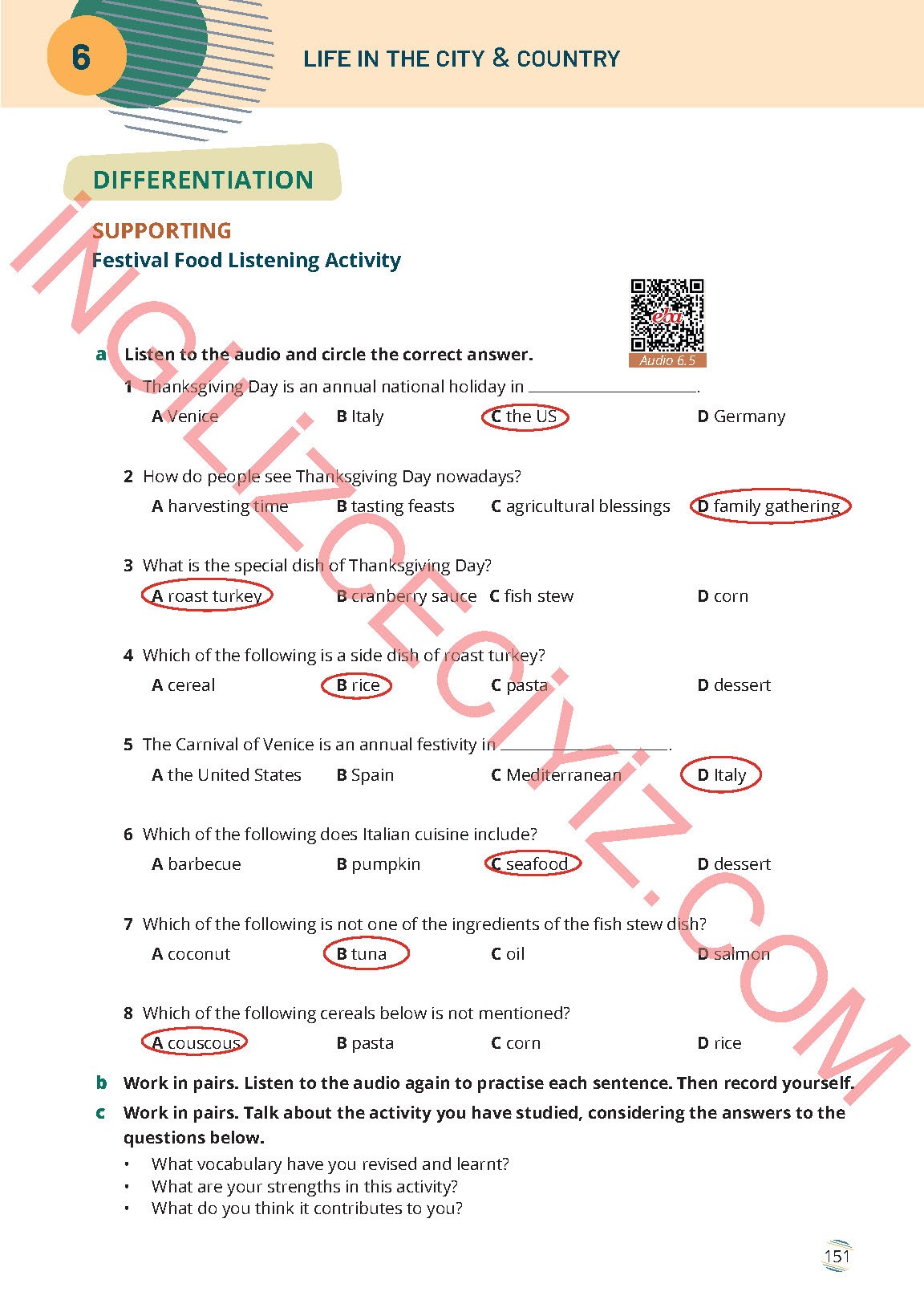 9. Sınıf İngilizce Meb Yayınları Ders Kitabı Sayfa 151 Cevapları