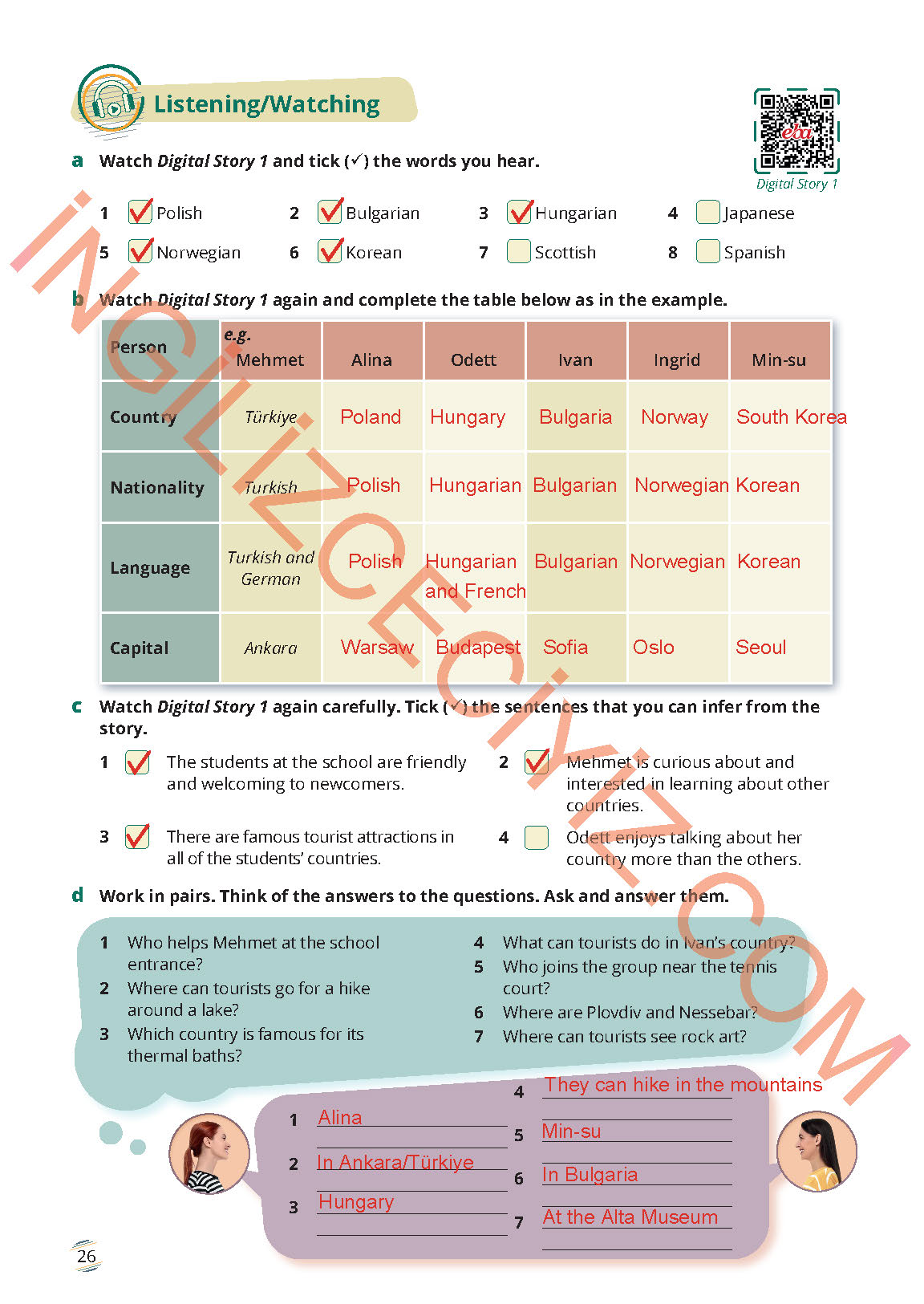 9. Sınıf İngilizce Meb Yayınları Ders Kitabı Sayfa 26 Cevapları