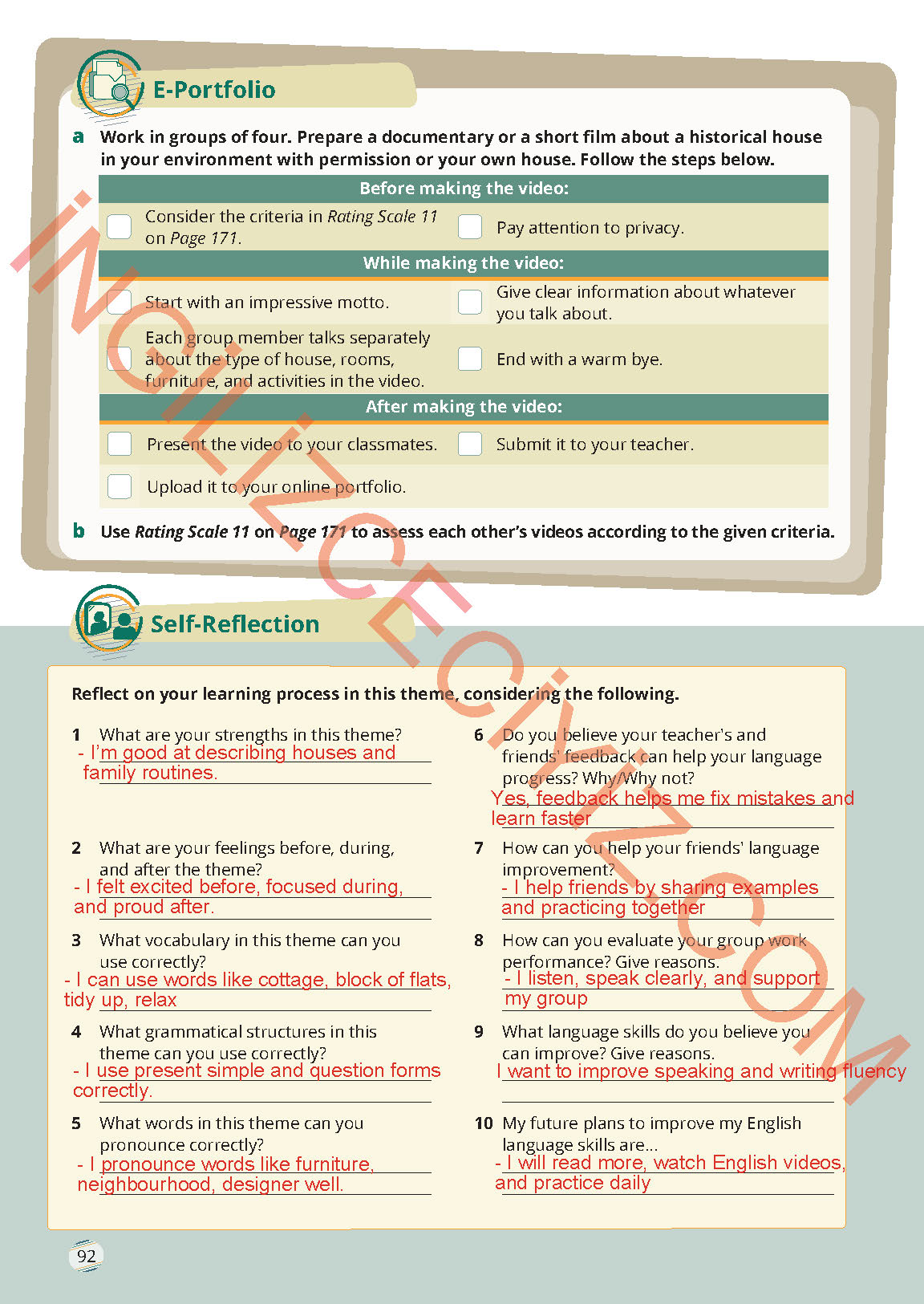 9. Sınıf İngilizce Meb Yayınları Ders Kitabı Sayfa 92 Cevapları