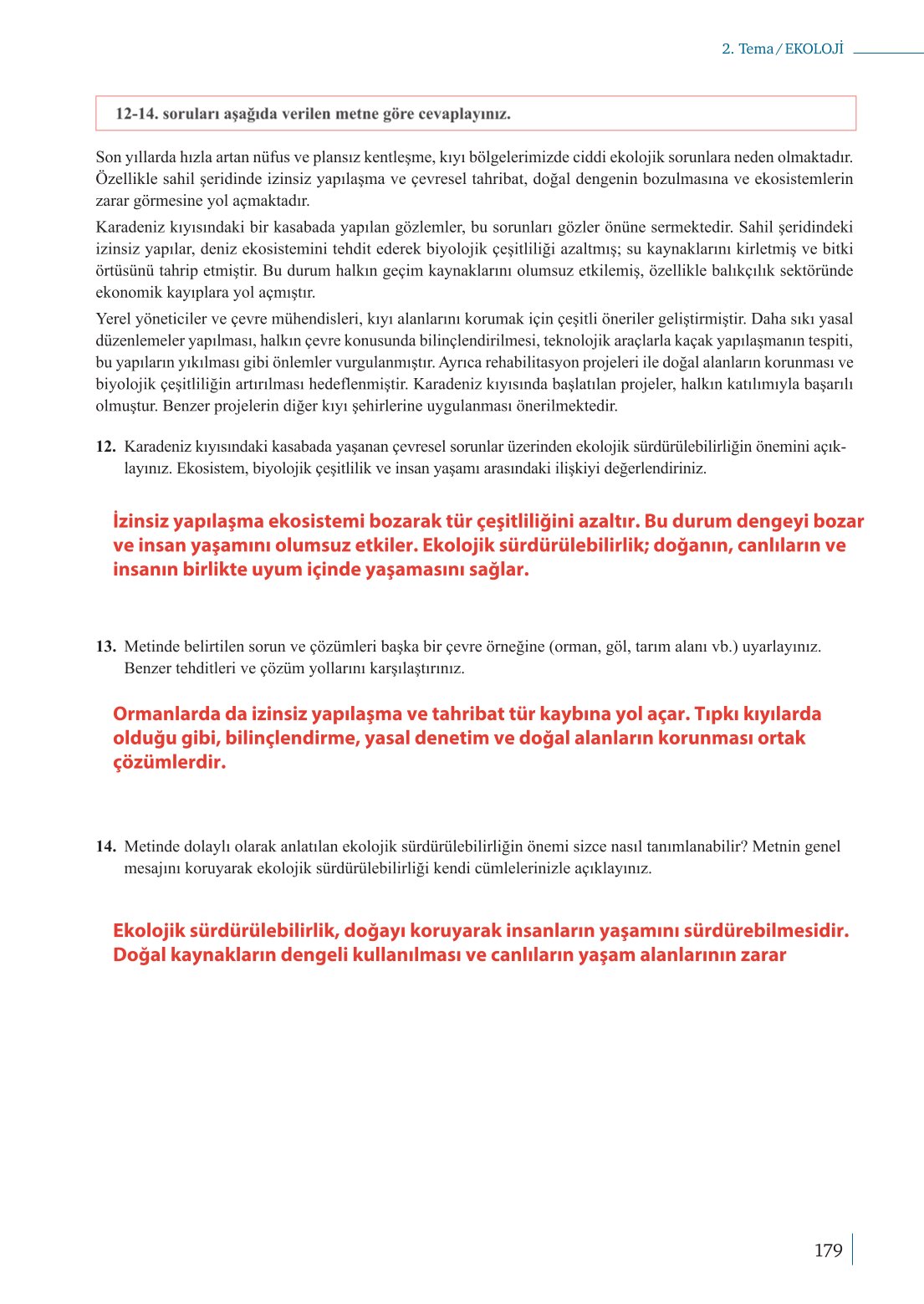 10. Sınıf Meb Yayınları Biyoloji Ders Kitabı Sayfa 179 Cevapları