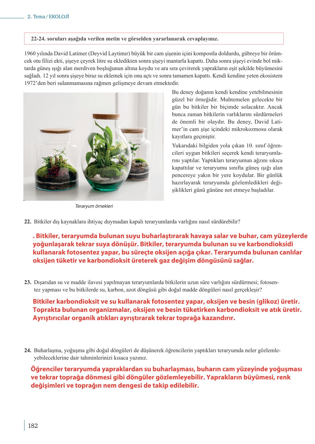 10. Sınıf Meb Yayınları Biyoloji Ders Kitabı Sayfa 182 Cevapları