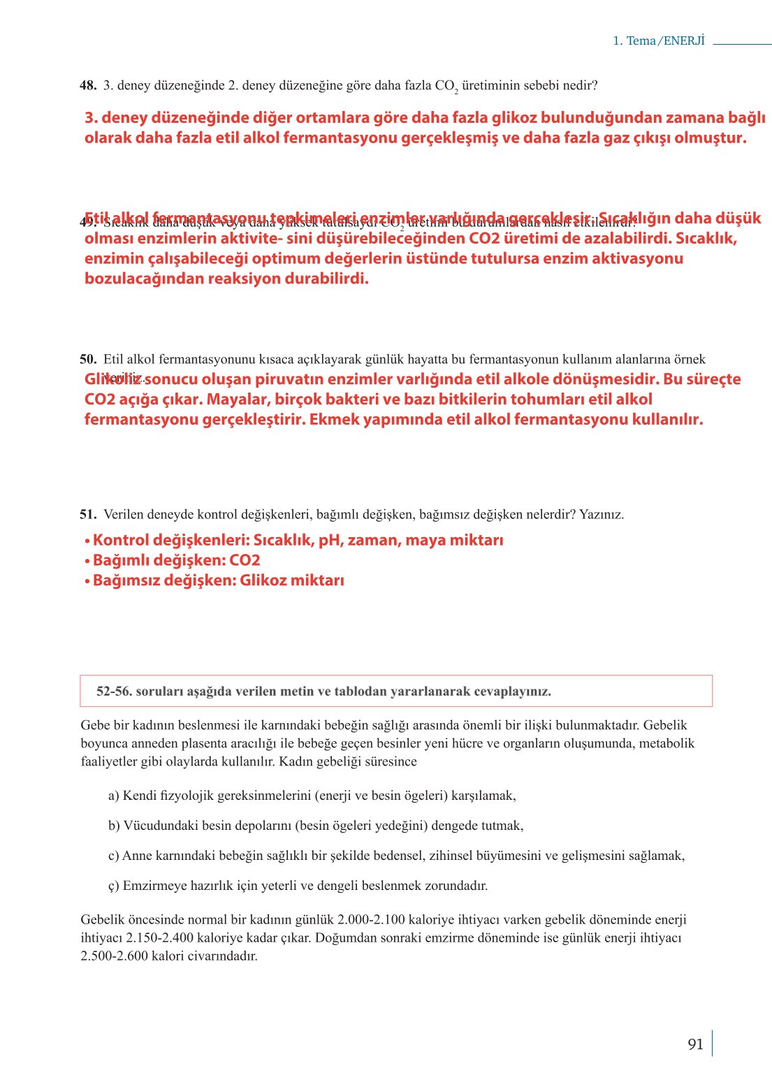 10. Sınıf Meb Yayınları Biyoloji Ders Kitabı Sayfa 91 Cevapları
