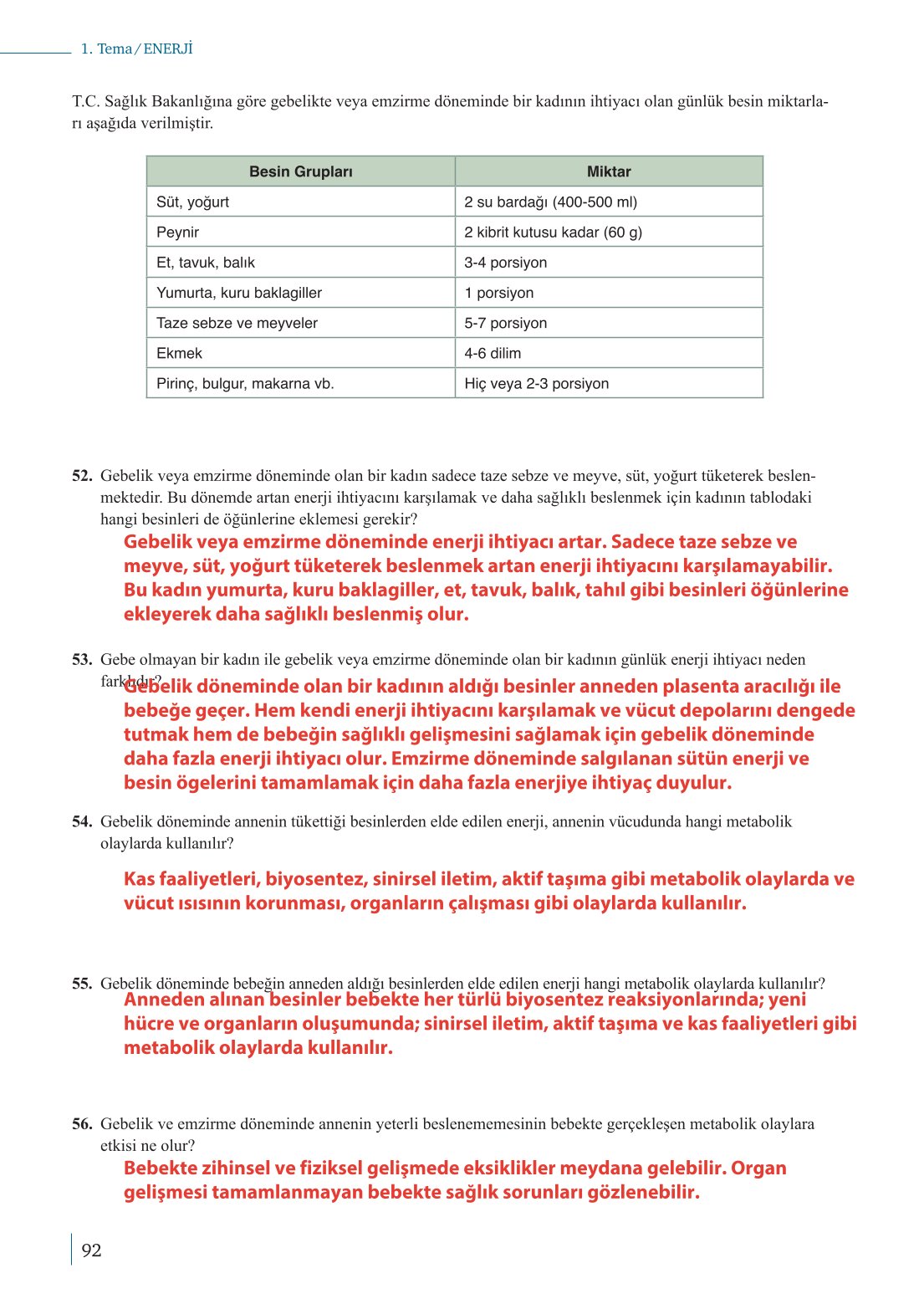 10. Sınıf Meb Yayınları Biyoloji Ders Kitabı Sayfa 92 Cevapları