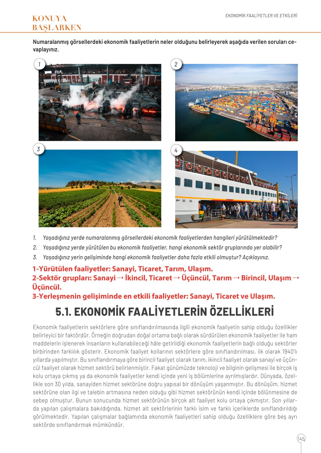 10. Sınıf Meb Yayınları Coğrafya Ders Kitabı Sayfa 145 Cevapları