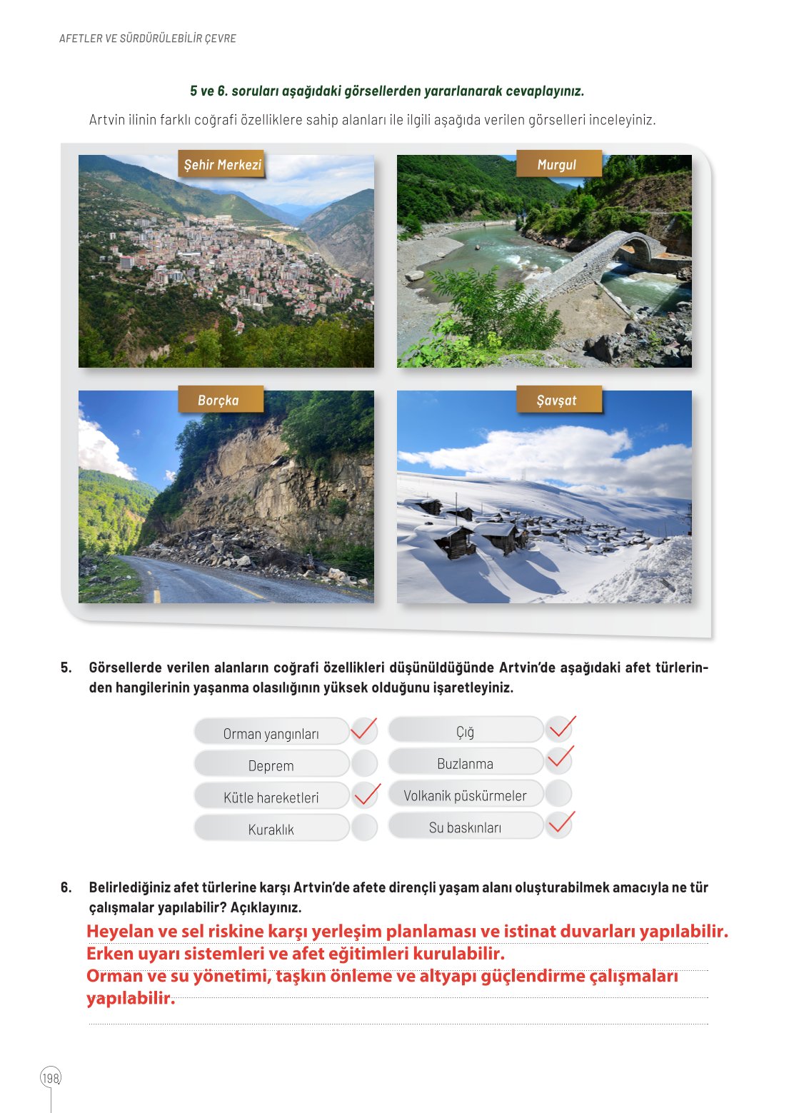 10. Sınıf Meb Yayınları Coğrafya Ders Kitabı Sayfa 198 Cevapları