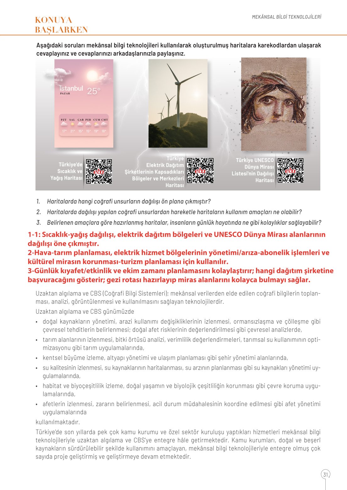 10. Sınıf Meb Yayınları Coğrafya Ders Kitabı Sayfa 31 Cevapları