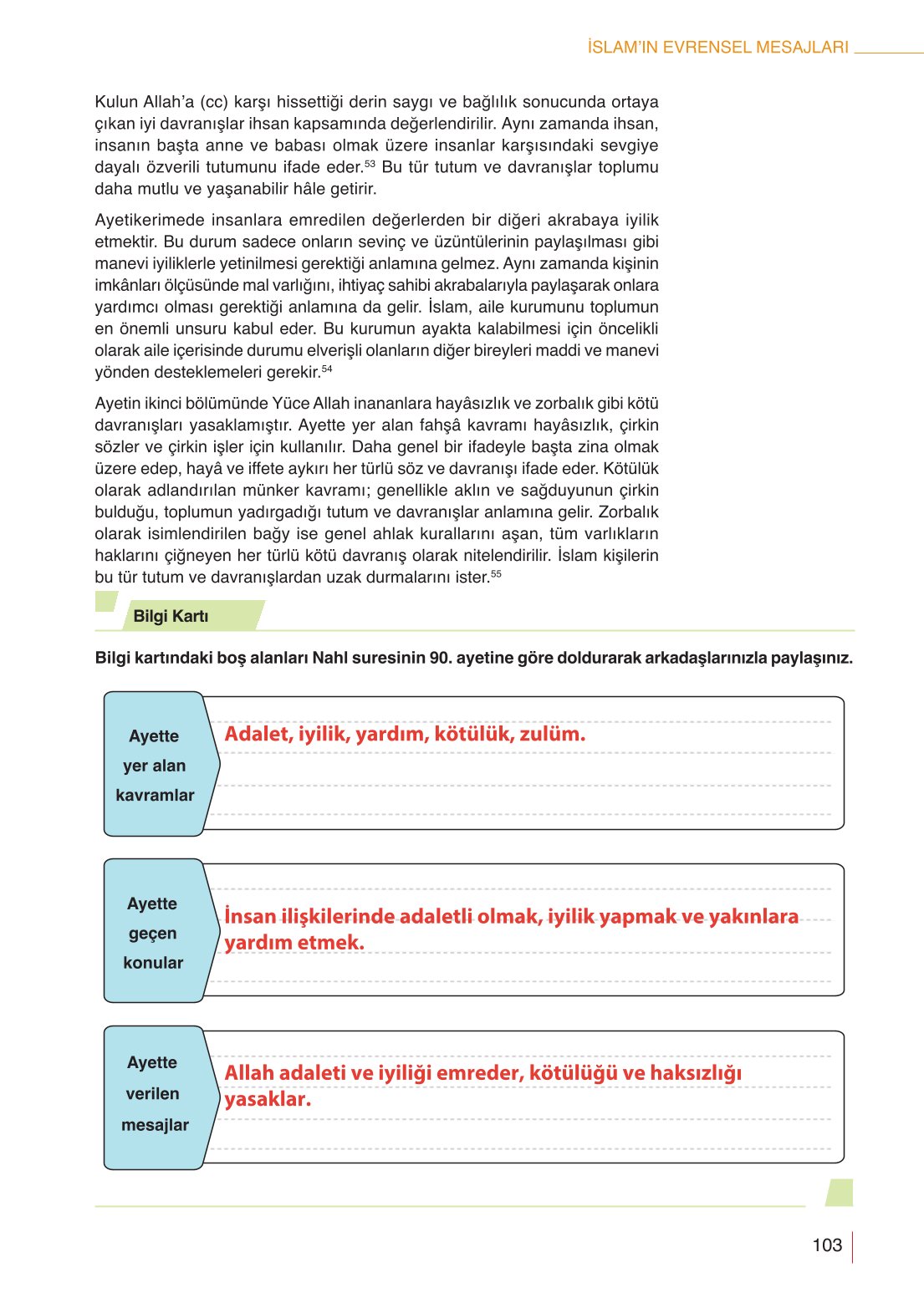 10. Sınıf Meb Yayınları Din Kültürü Ve Ahlak Bilgisi Ders Kitabı Sayfa 103 Cevapları