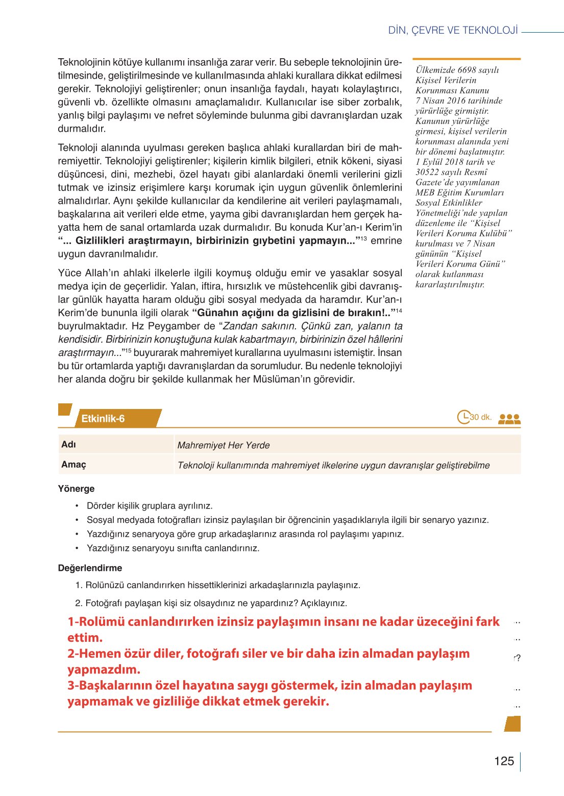 10. Sınıf Meb Yayınları Din Kültürü Ve Ahlak Bilgisi Ders Kitabı Sayfa 125 Cevapları 10. Sınıf Meb Yayınları Din Kültürü Ve Ahlak Bilgisi Ders Kitabı Sayfa 125 Cevapları