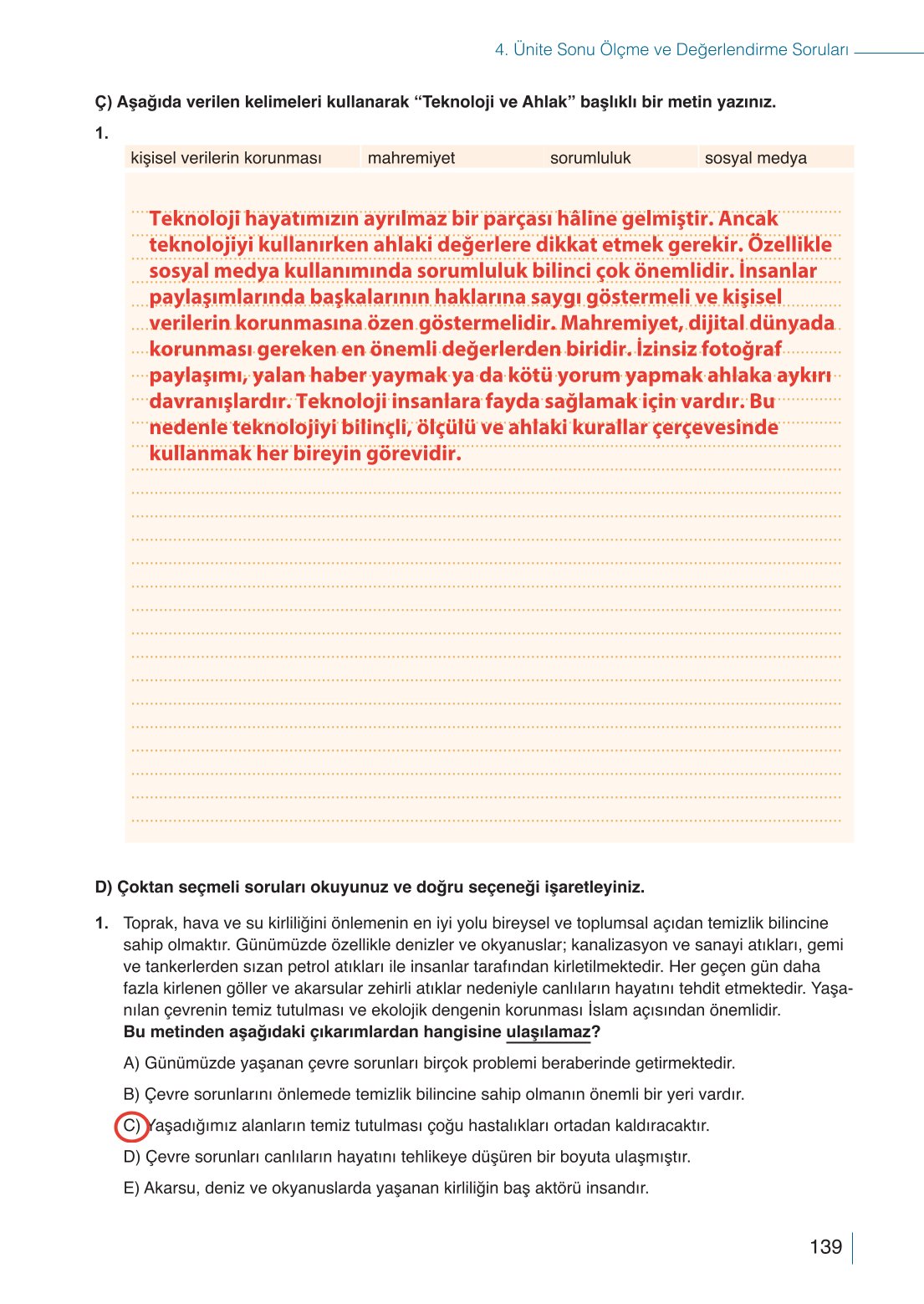 10. Sınıf Meb Yayınları Din Kültürü Ve Ahlak Bilgisi Ders Kitabı Sayfa 139 Cevapları
