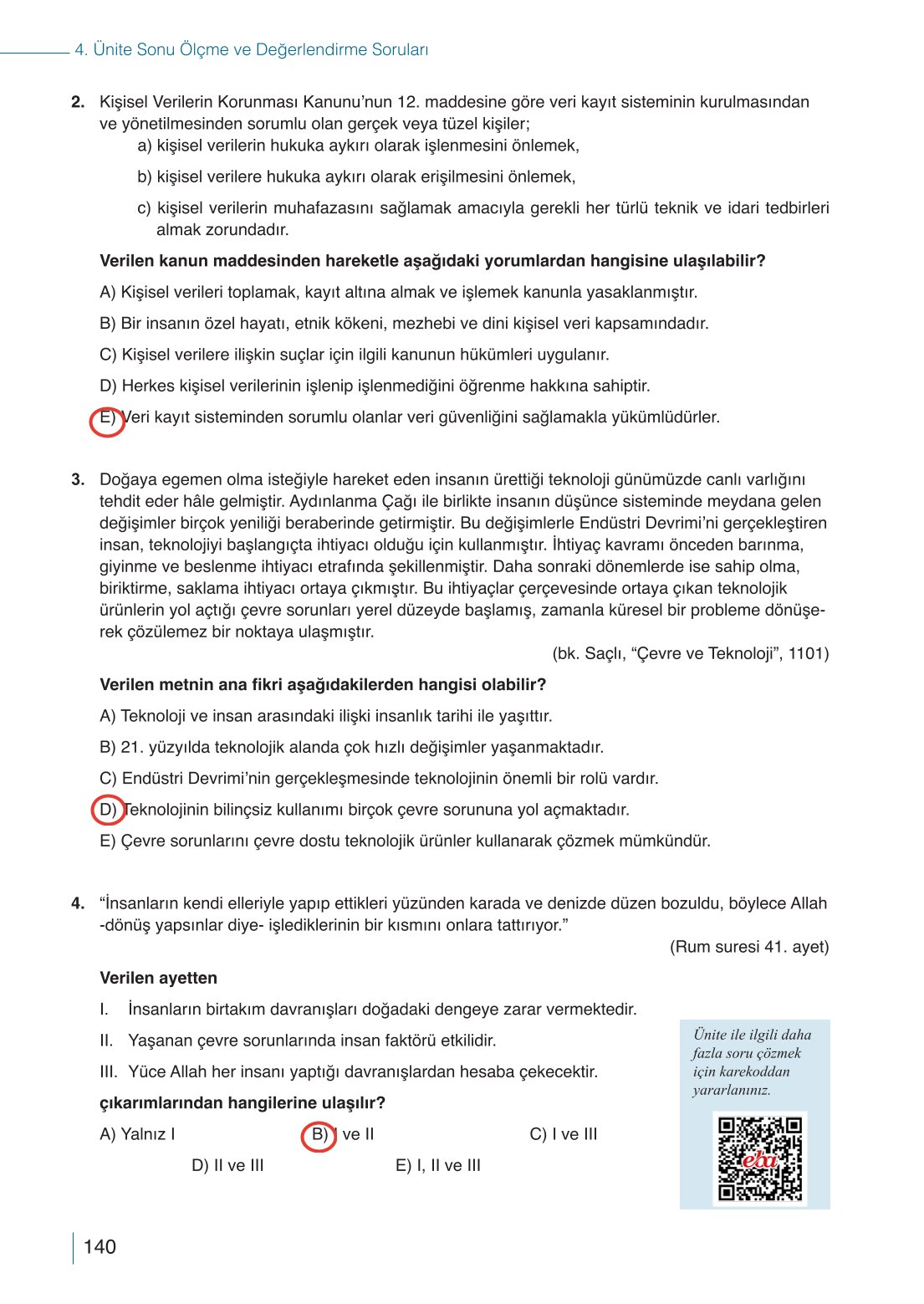 10. Sınıf Meb Yayınları Din Kültürü Ve Ahlak Bilgisi Ders Kitabı Sayfa 140 Cevapları