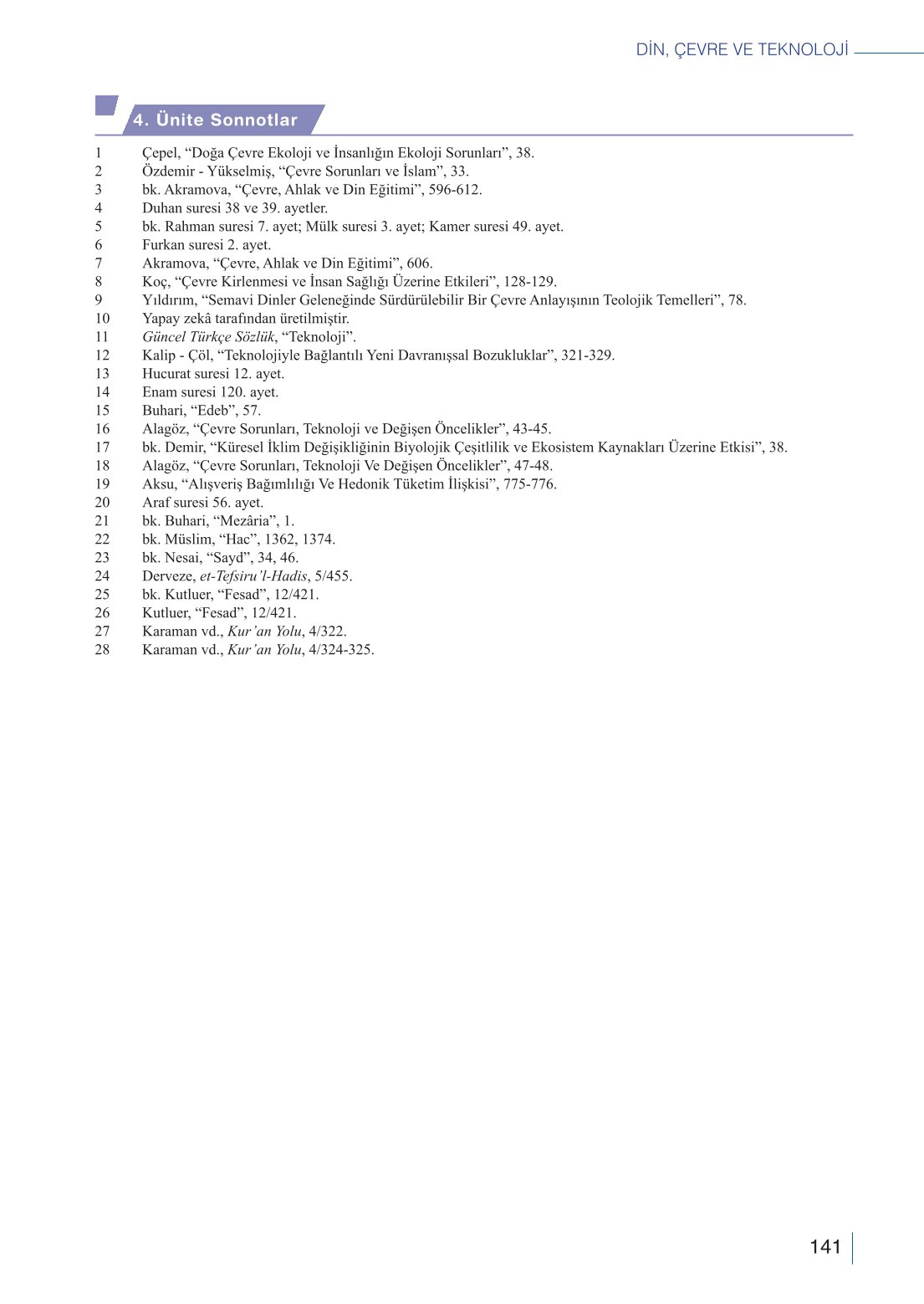 10. Sınıf Meb Yayınları Din Kültürü Ve Ahlak Bilgisi Ders Kitabı Sayfa 141 Cevapları