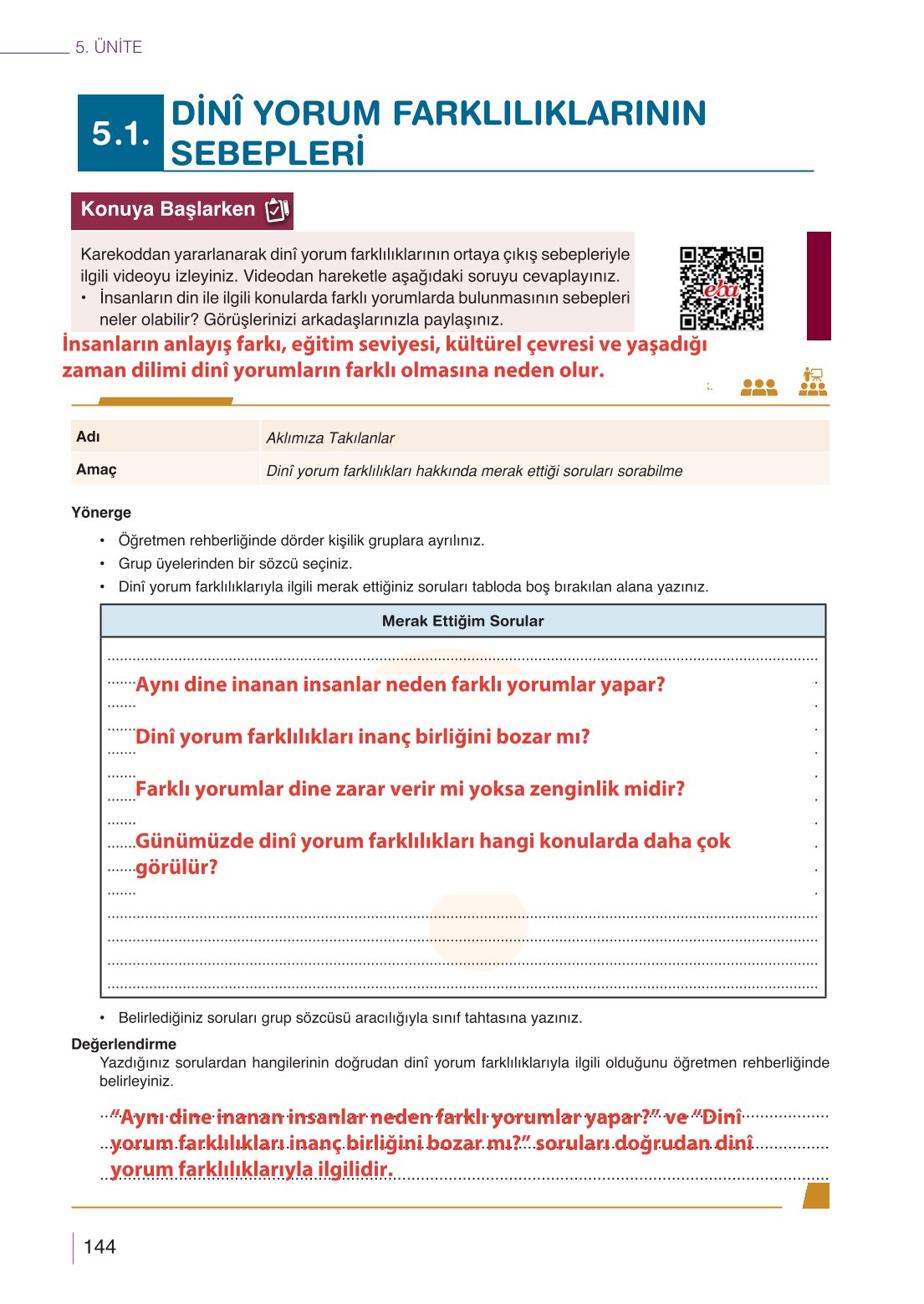 10. Sınıf Meb Yayınları Din Kültürü Ve Ahlak Bilgisi Ders Kitabı Sayfa 144 Cevapları 10. Sınıf Meb Yayınları Din Kültürü Ve Ahlak Bilgisi Ders Kitabı Sayfa 144 Cevapları