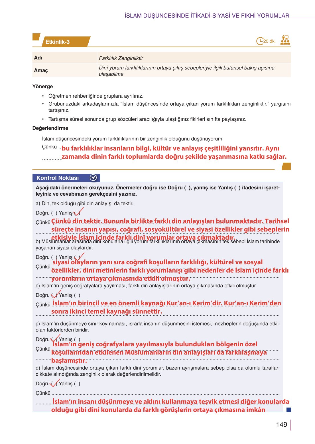 10. Sınıf Meb Yayınları Din Kültürü Ve Ahlak Bilgisi Ders Kitabı Sayfa 149 Cevapları