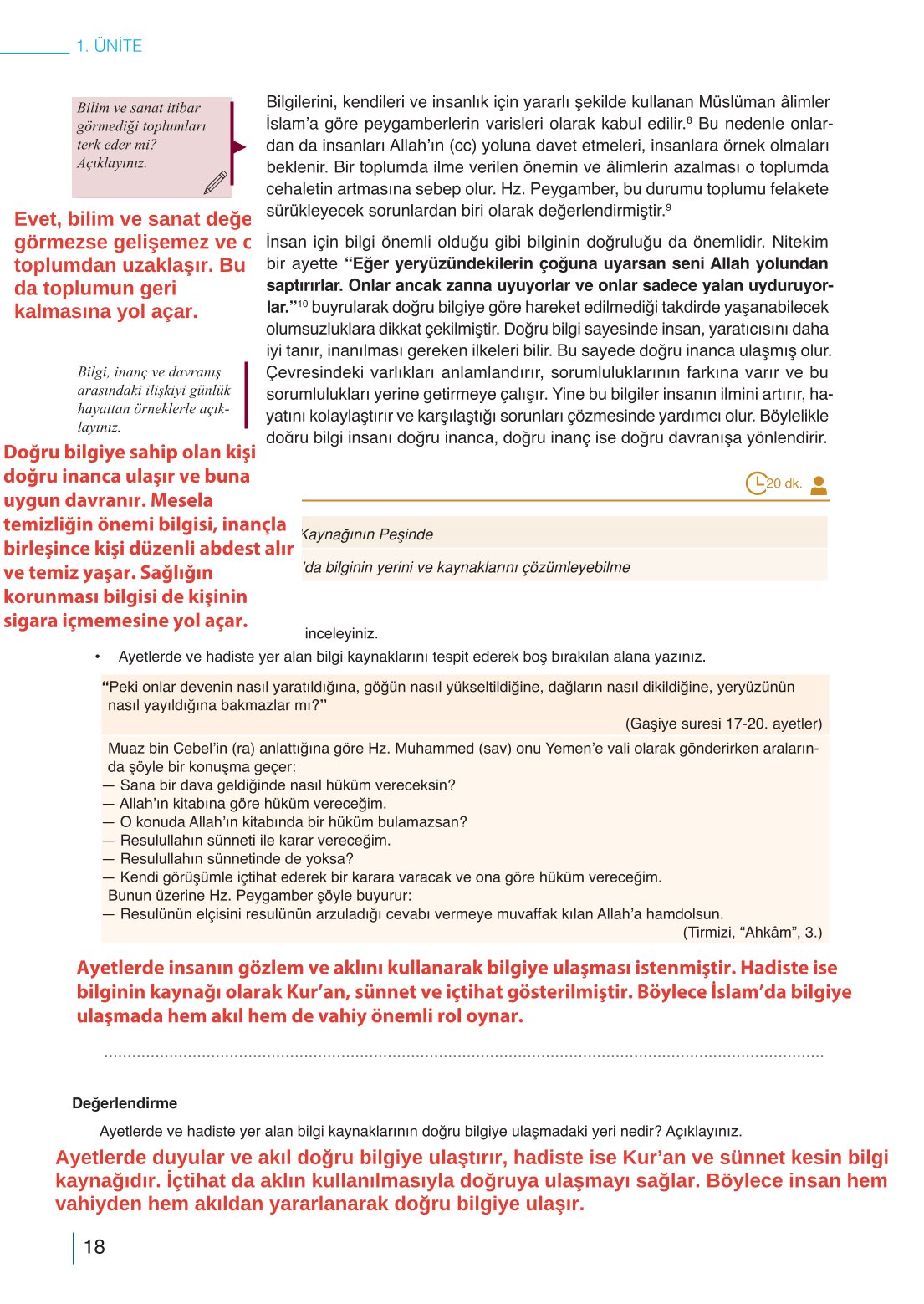 10. Sınıf Meb Yayınları Din Kültürü Ve Ahlak Bilgisi Ders Kitabı Sayfa 18 Cevapları