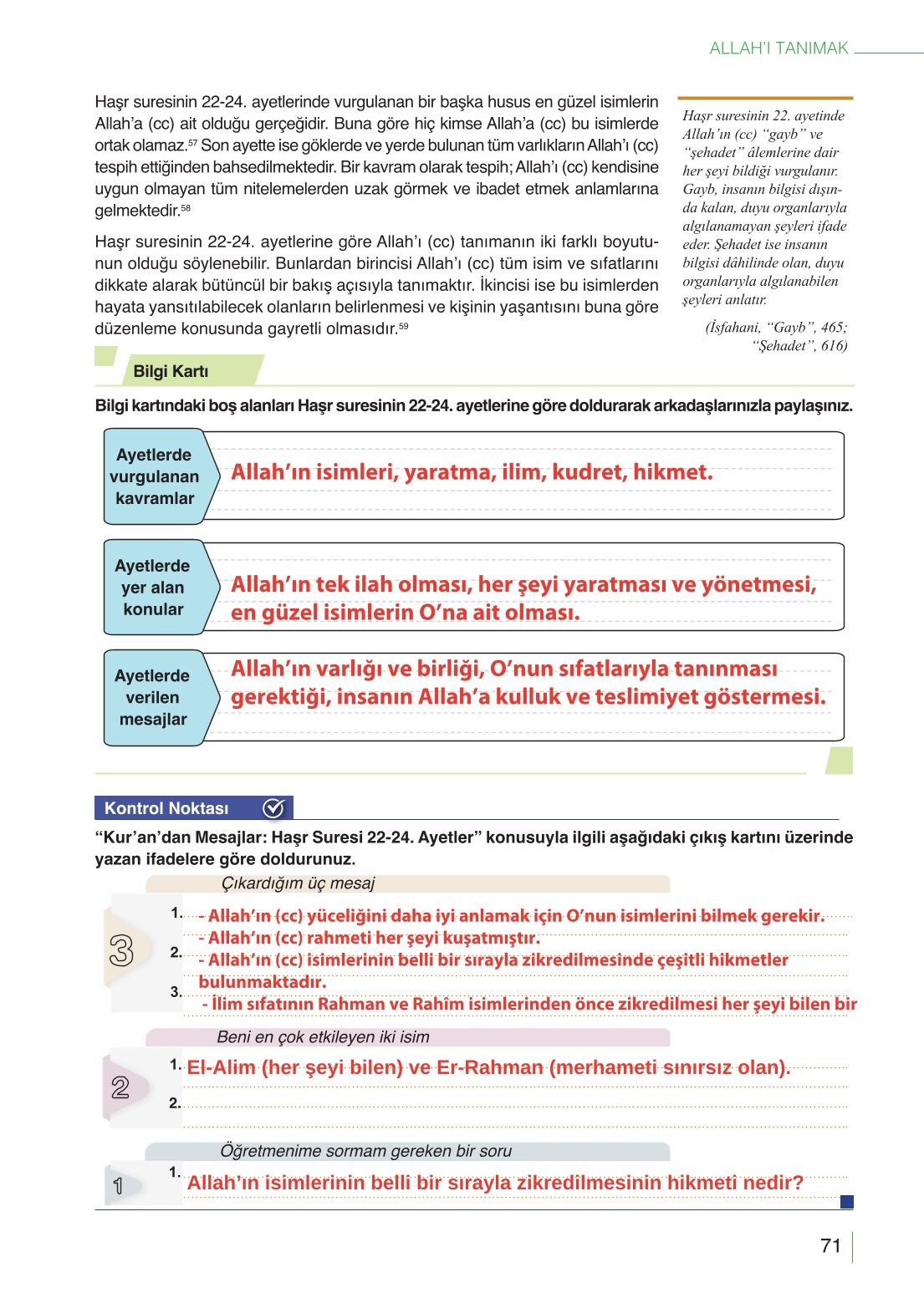 10. Sınıf Meb Yayınları Din Kültürü Ve Ahlak Bilgisi Ders Kitabı Sayfa 71 Cevapları