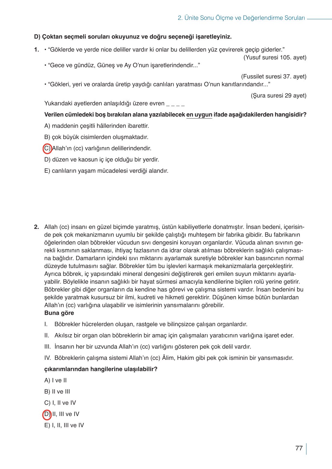10. Sınıf Meb Yayınları Din Kültürü Ve Ahlak Bilgisi Ders Kitabı Sayfa 77 Cevapları