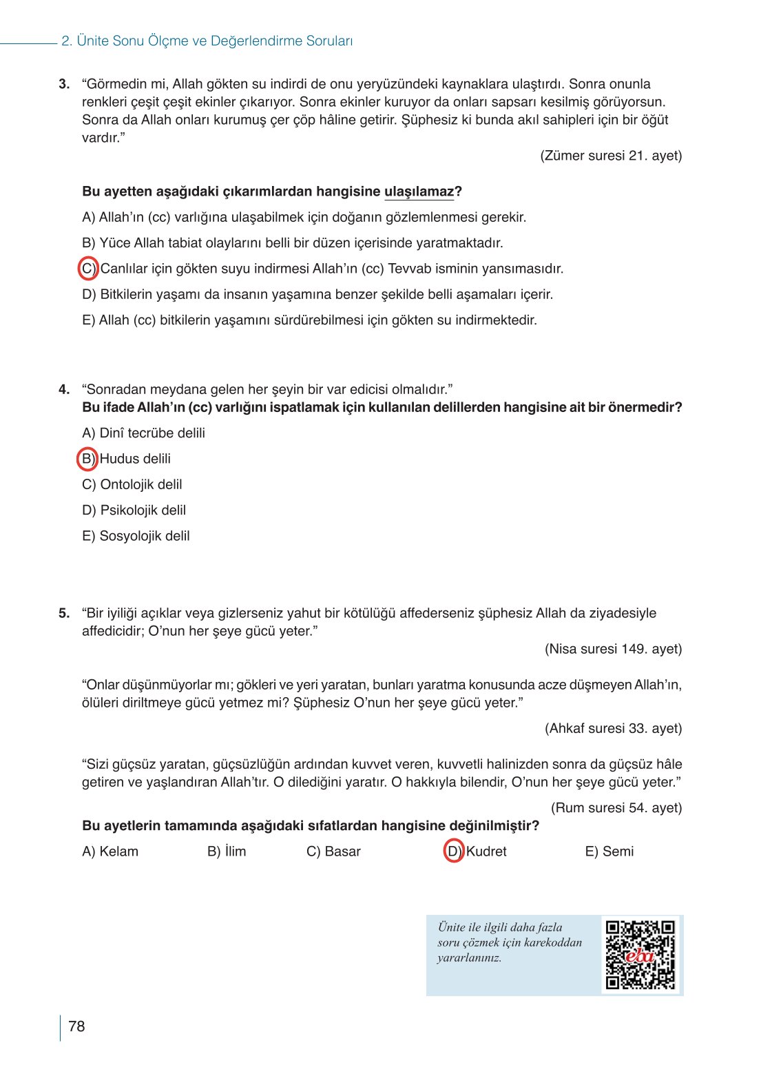 10. Sınıf Meb Yayınları Din Kültürü Ve Ahlak Bilgisi Ders Kitabı Sayfa 78 Cevapları