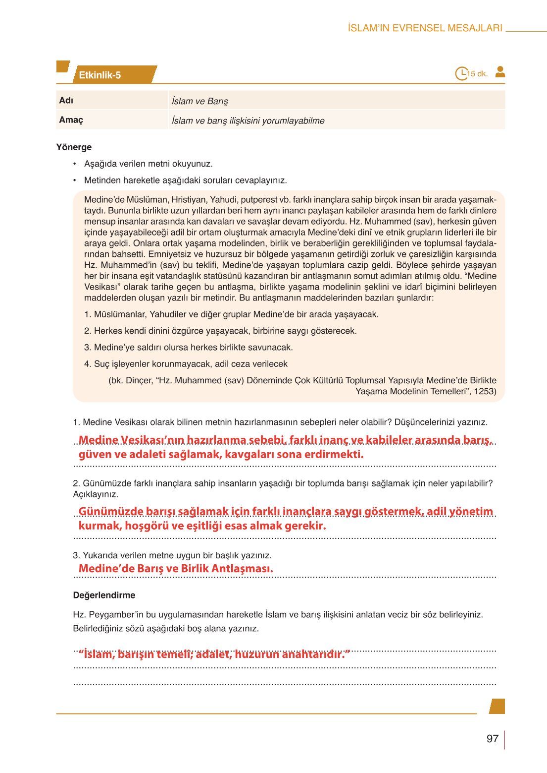 10. Sınıf Meb Yayınları Din Kültürü Ve Ahlak Bilgisi Ders Kitabı Sayfa 97 Cevapları