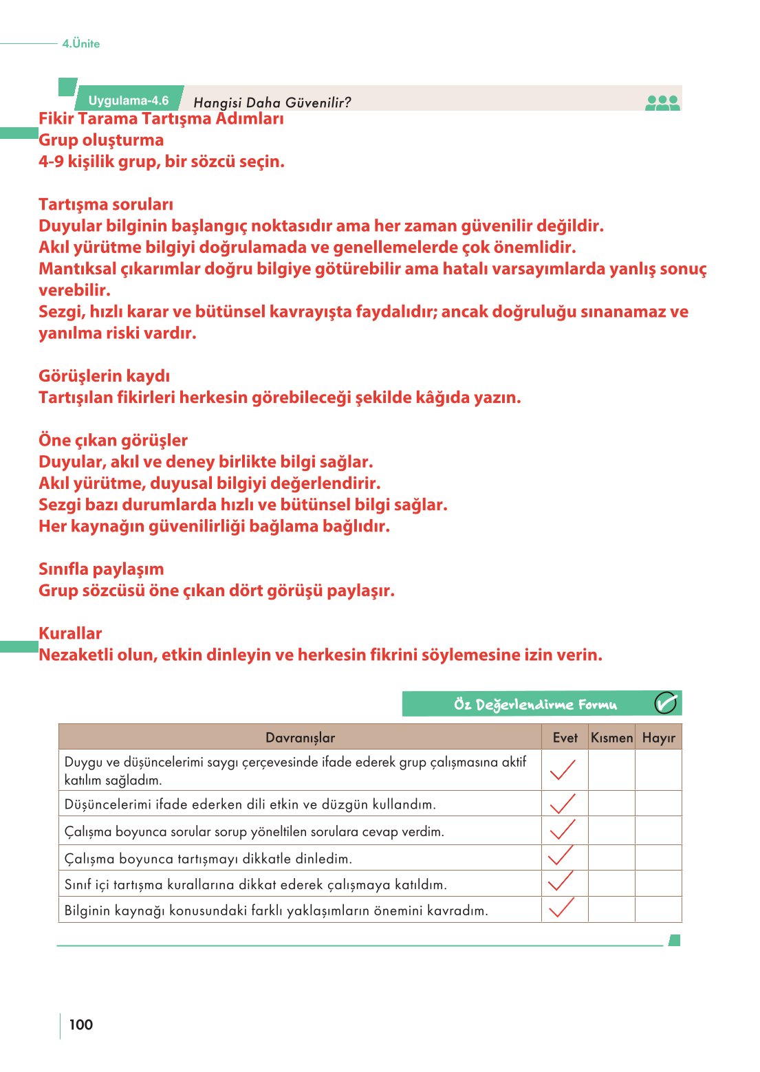 10. Sınıf Meb Yayınları Felsefe Ders Kitabı Sayfa 100 Cevapları