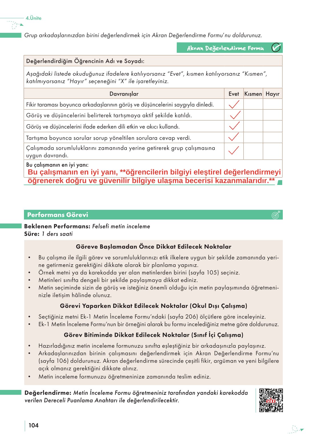 10. Sınıf Meb Yayınları Felsefe Ders Kitabı Sayfa 104 Cevapları