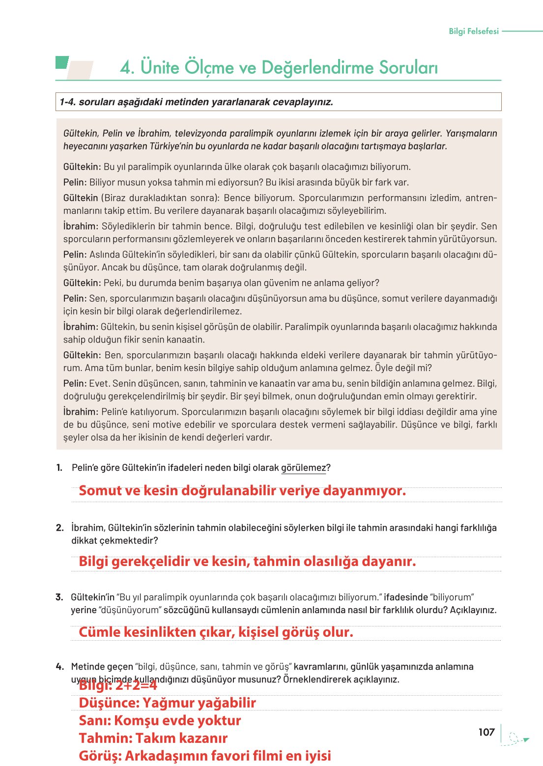 10. Sınıf Meb Yayınları Felsefe Ders Kitabı Sayfa 107 Cevapları