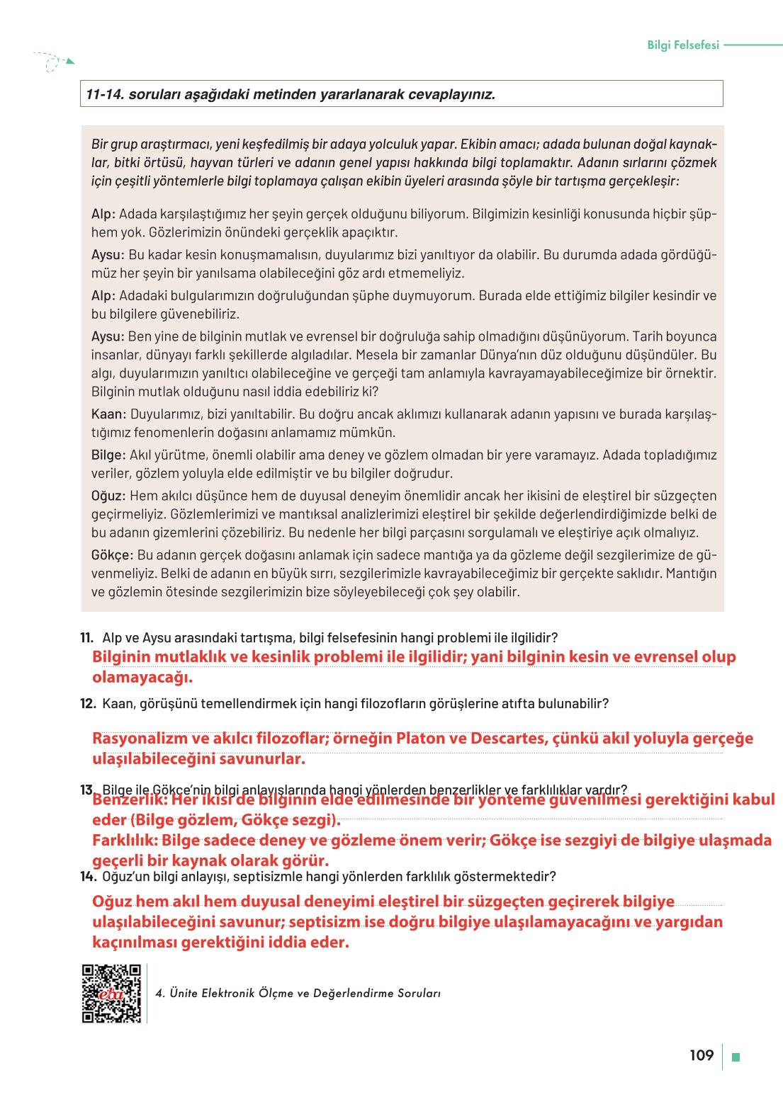 10. Sınıf Meb Yayınları Felsefe Ders Kitabı Sayfa 109 Cevapları