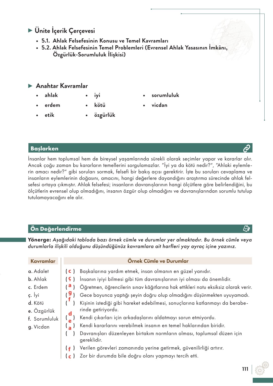 10. Sınıf Meb Yayınları Felsefe Ders Kitabı Sayfa 111 Cevapları