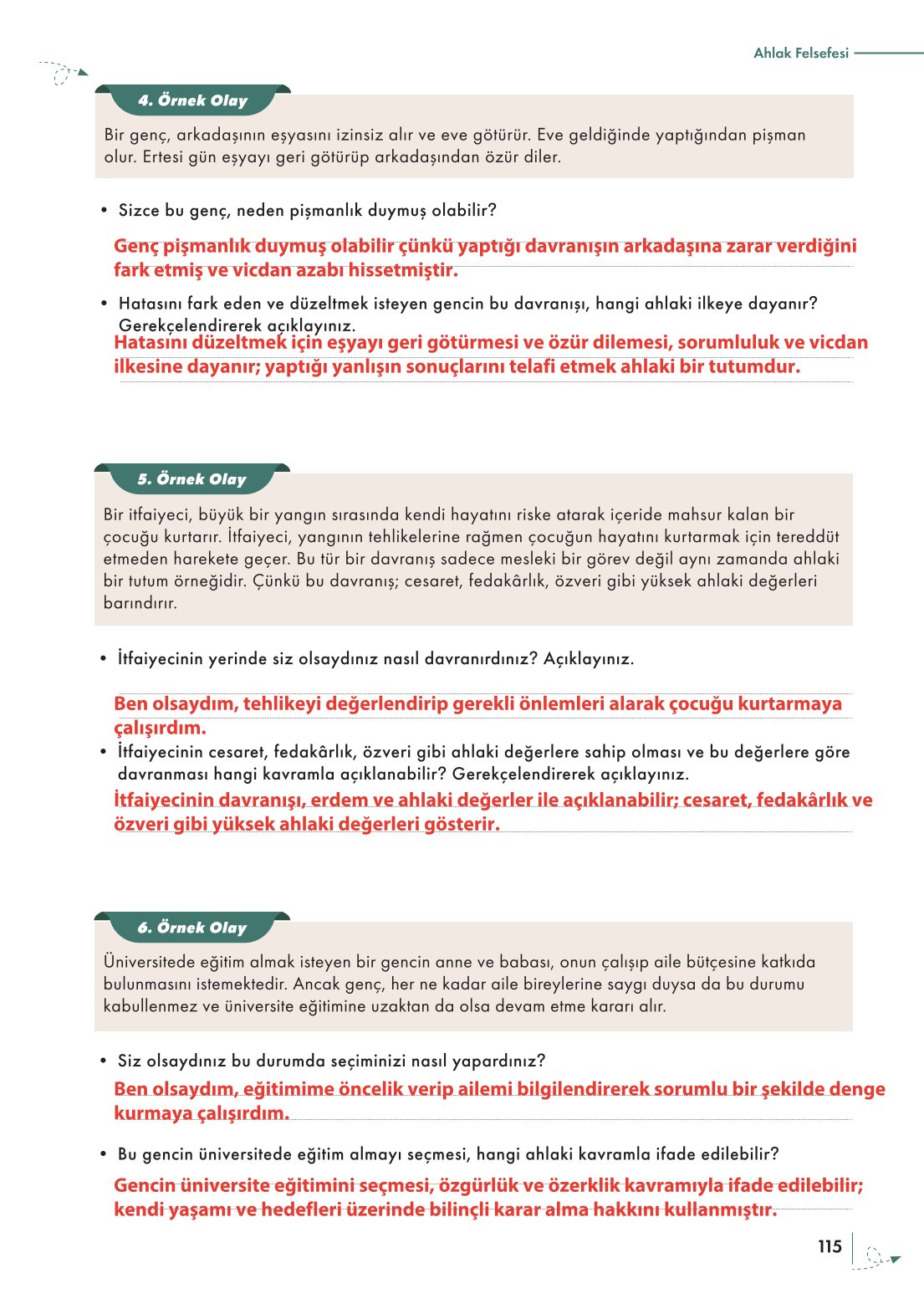 10. Sınıf Meb Yayınları Felsefe Ders Kitabı Sayfa 115 Cevapları