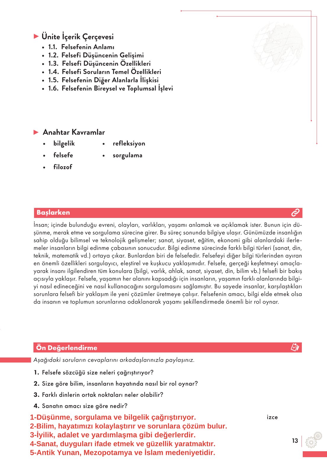 10. Sınıf Meb Yayınları Felsefe Ders Kitabı Sayfa 13 Cevapları